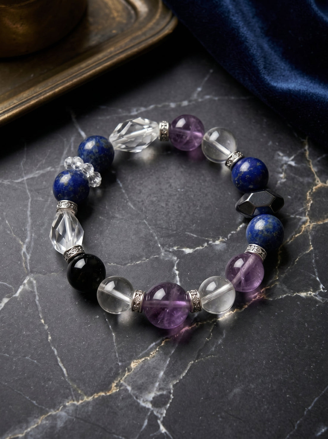 Aquarius Cosmic Gateway Crystal Bracelet | Amethyst Protection Shield