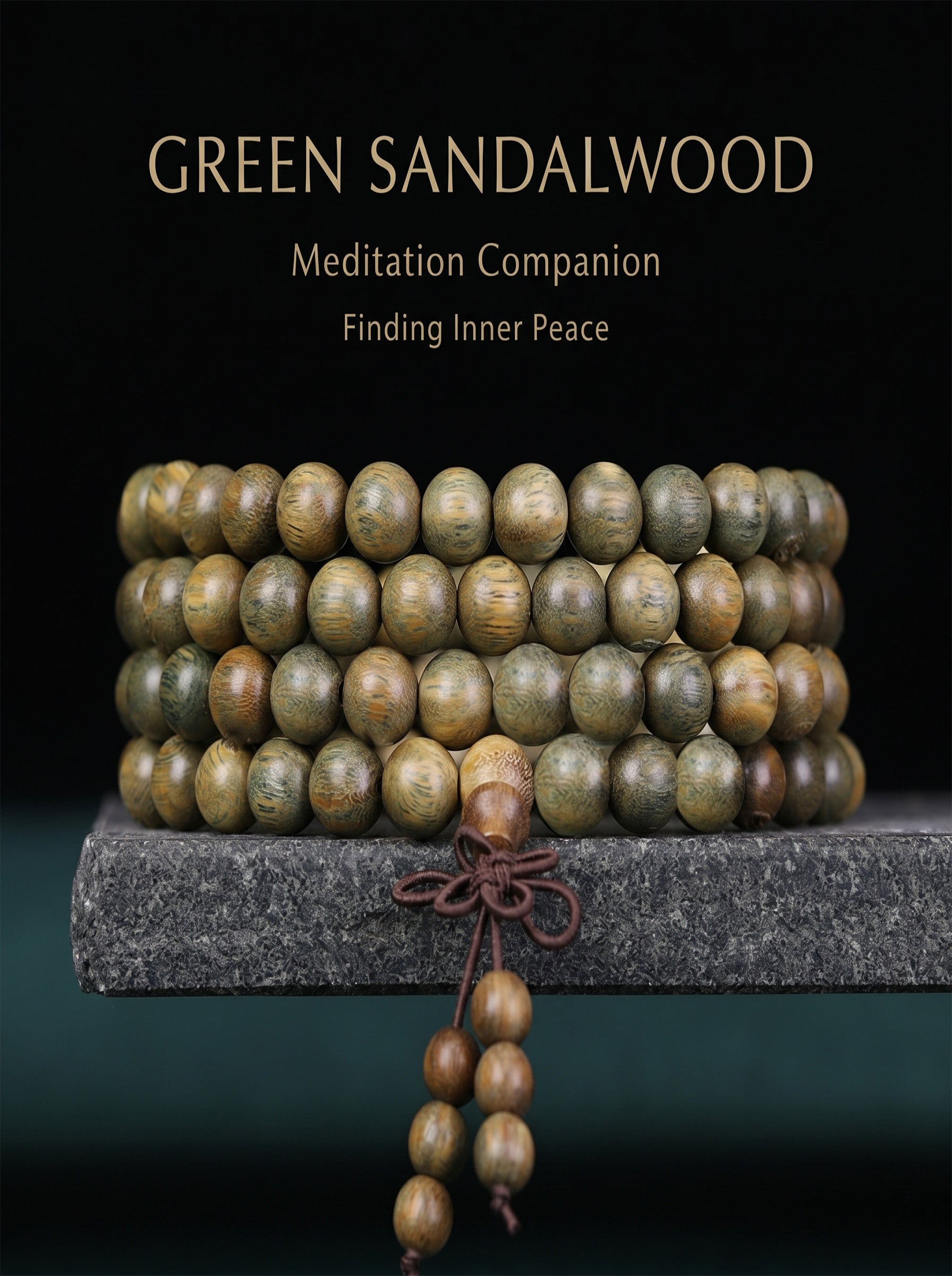 108 Green Sandalwood Mala Beads [Premium Edition]: Dark Luxe Jade Green Meditation & Protection, Awaken Healing Calming Energy
