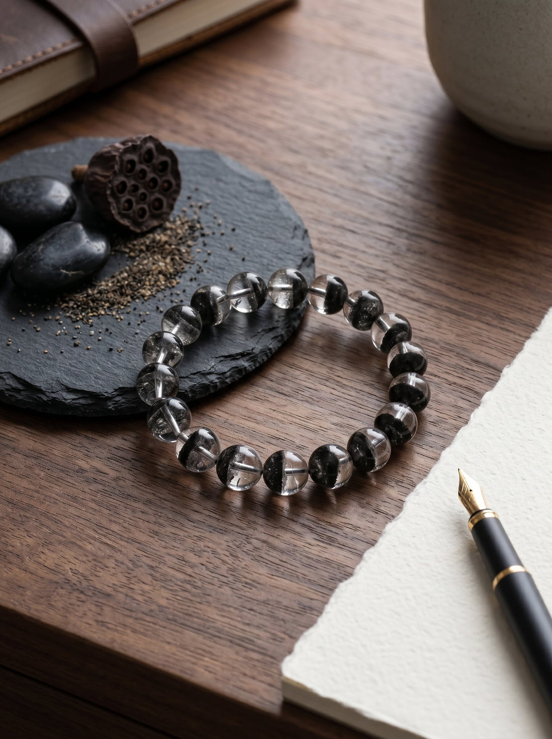 Natural Black Phantom Quartz Bracelet: The Embedded Time Anchor and Spatiotemporal Implosion Capture Well for Cognitive Reorganization Periods