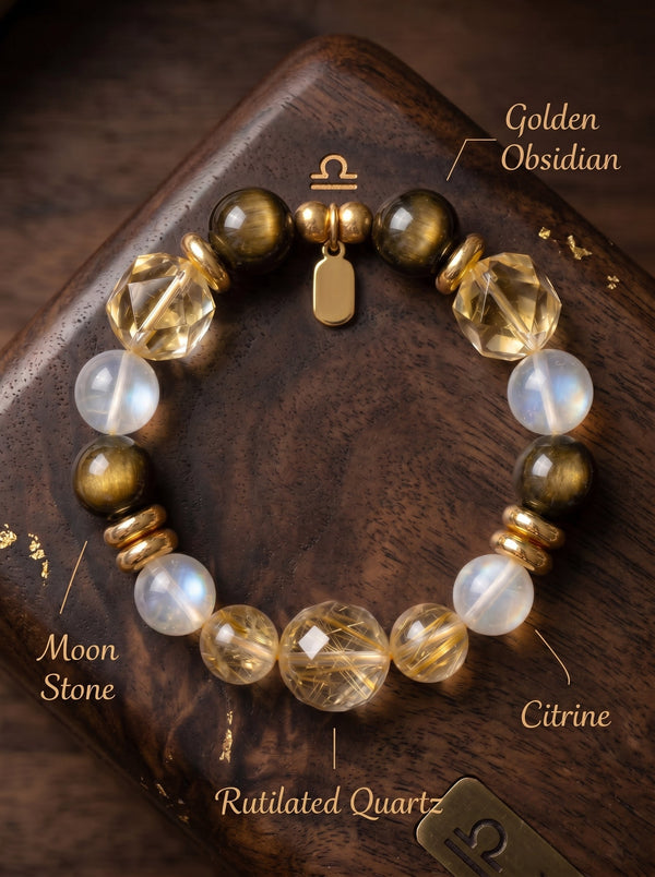 Libra Imperial Aesthetic Wealth Crystal Bracelet | Gold Rutilated Wealth Talisman