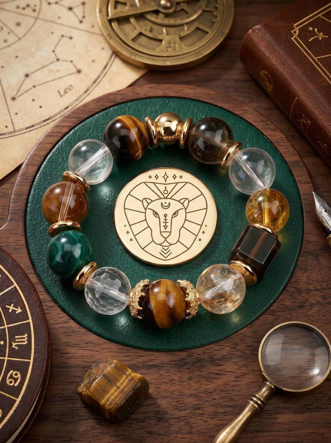Leo Solar Chariot Crystal Bracelet | Sunstone Wealth Talisman