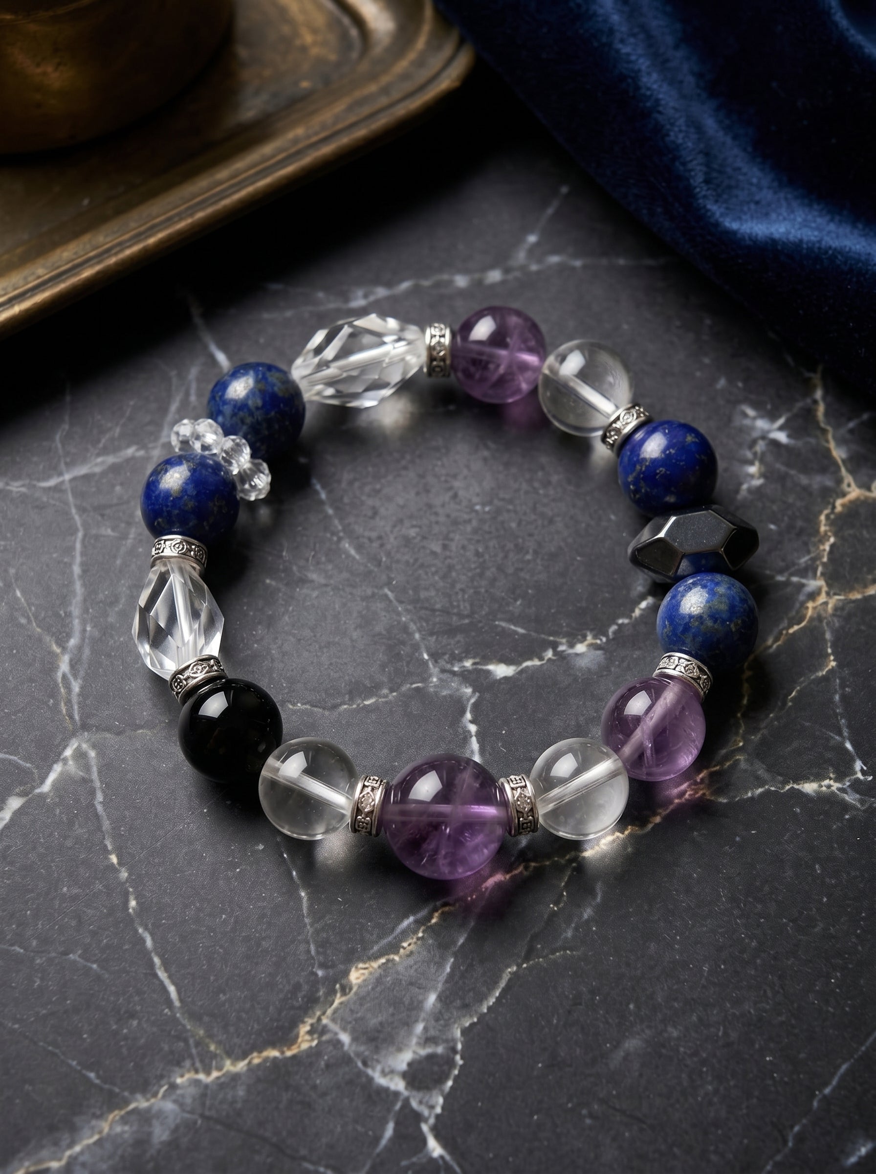 Aquarius Sovereign Mind Crystal Bracelet | Amethyst & Dumortierite Talisman