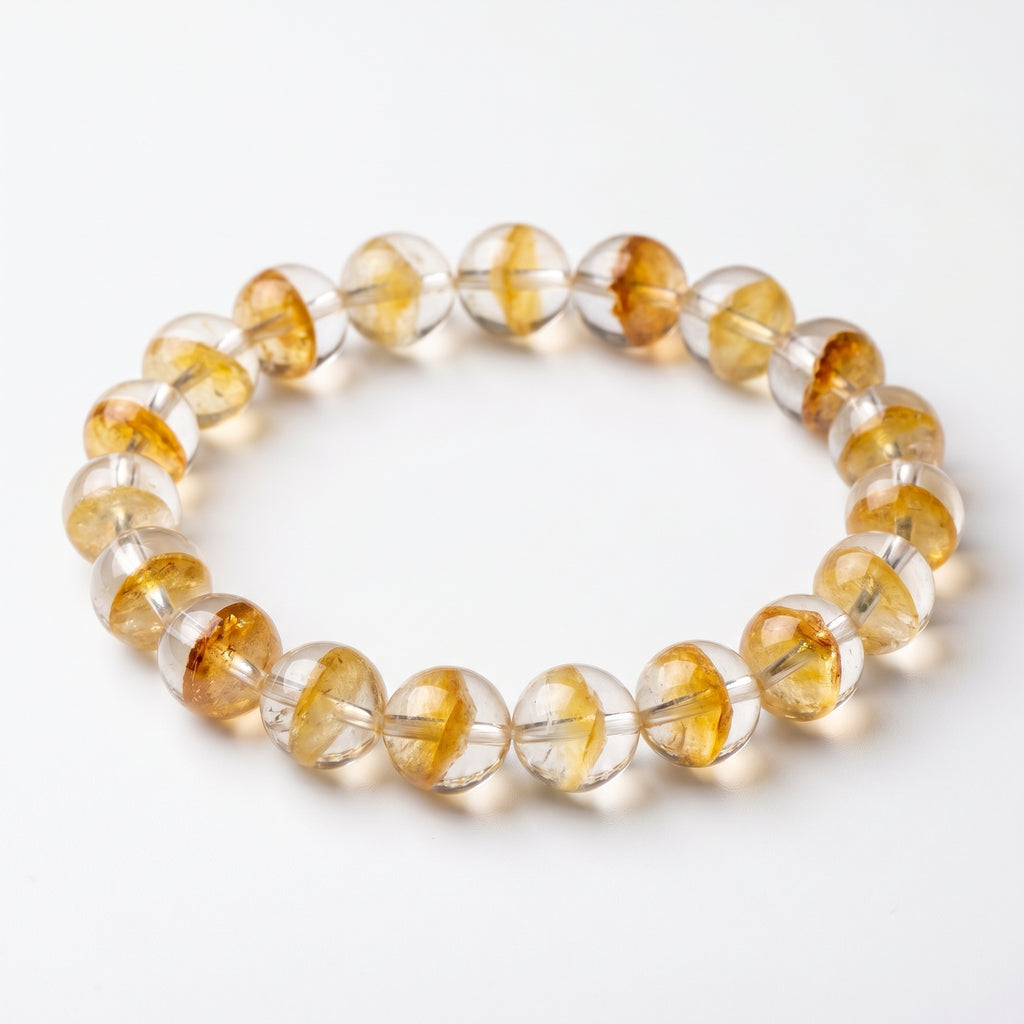 Premium Yellow Phantom Quartz Beaded Bracelet | Hand-Polished Natural Crystal Jewelry for Abundance & Success