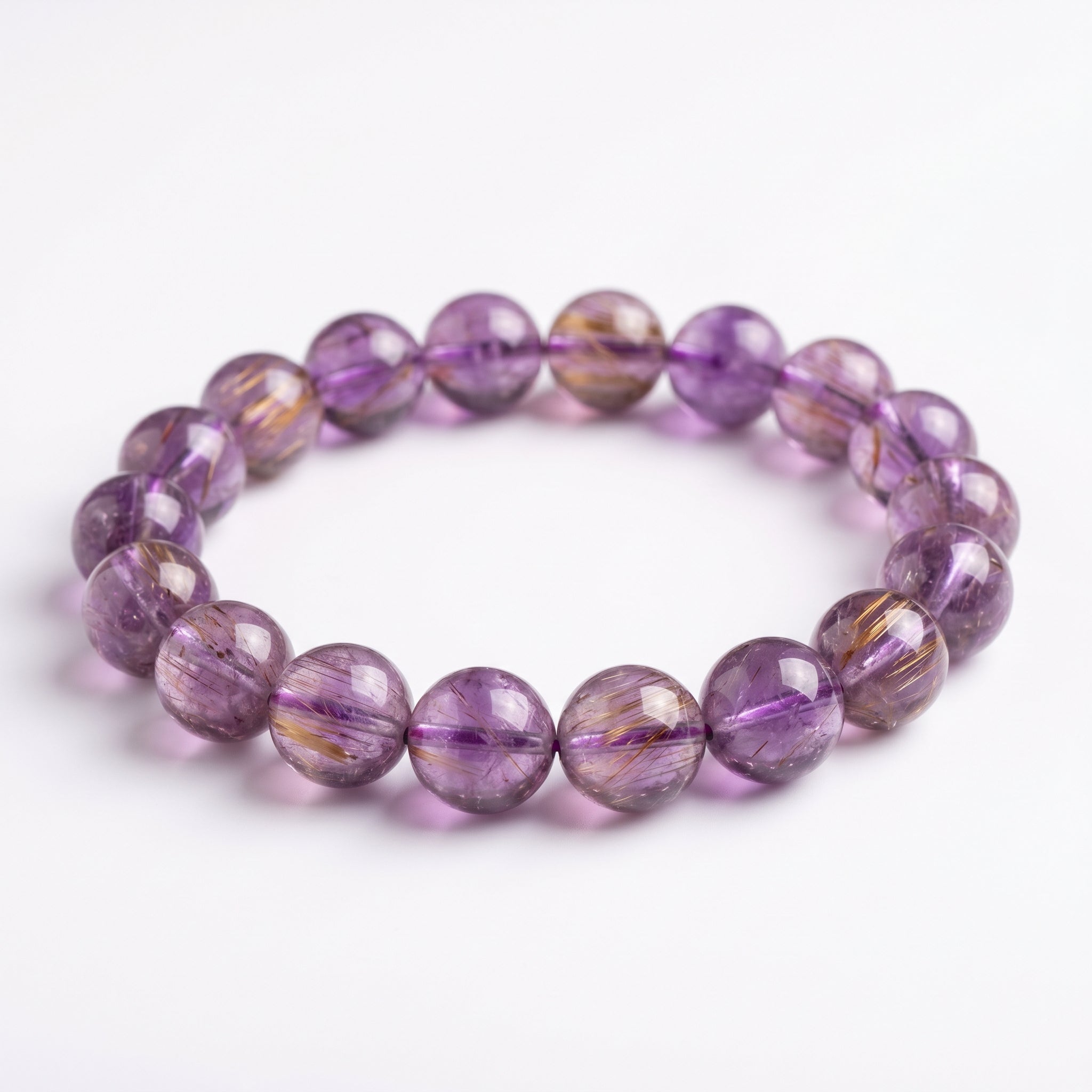 Authentic Purple Rutilated Quartz Bracelet | The "Stone of Prosperity" | Unique Healing Crystal Jewelry