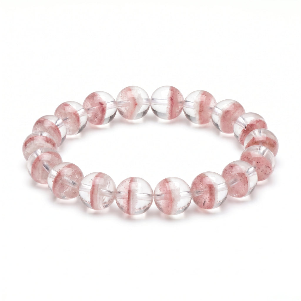 Premium Pink & White Phantom Beaded Bracelet | Hand-Polished Natural Gemstone Jewelry for Inner Peace & Clarity