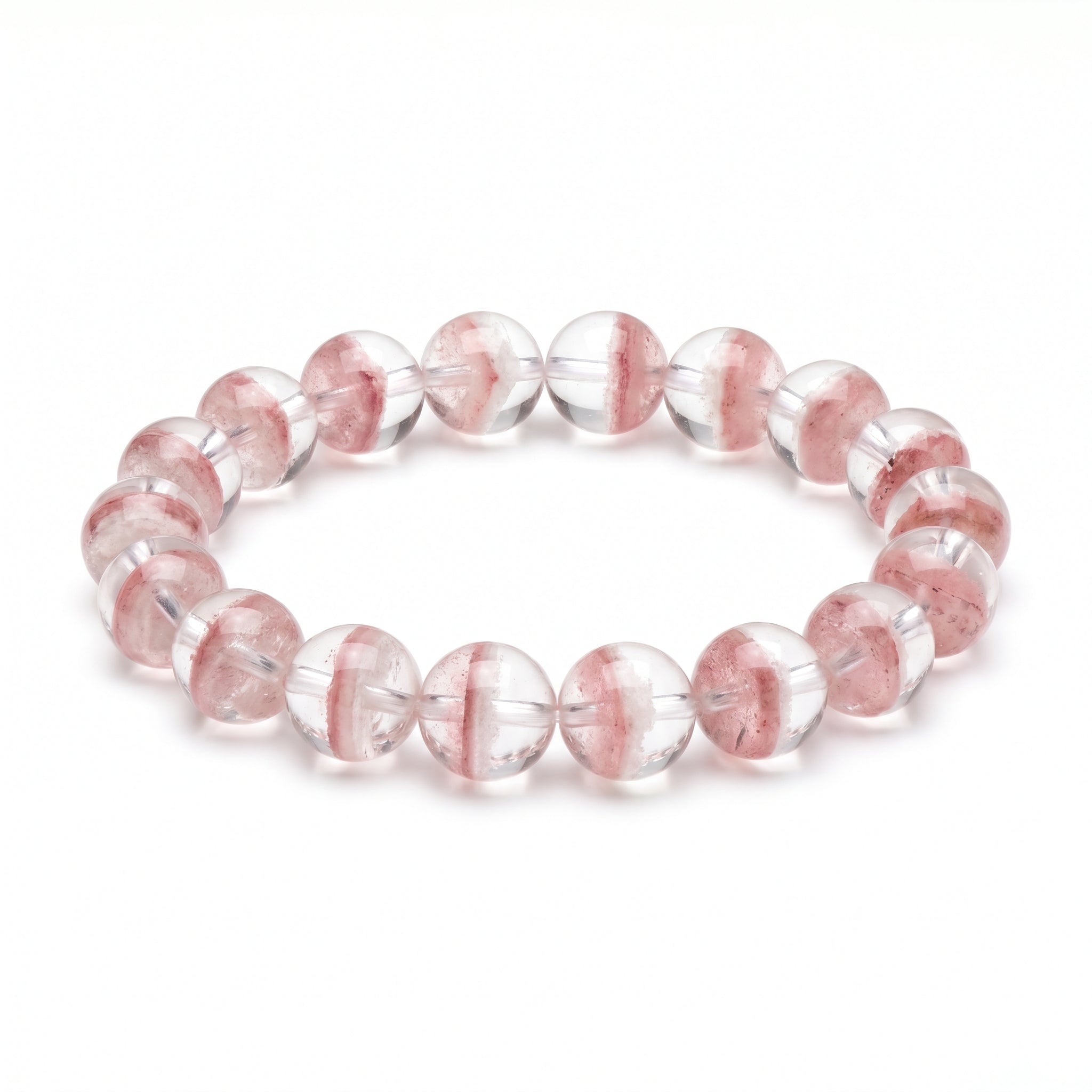 Premium Pink & White Phantom Beaded Bracelet | Hand-Polished Natural Gemstone Jewelry for Inner Peace & Clarity