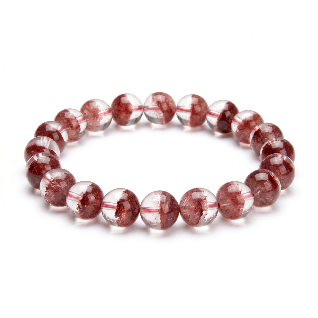 Premium Red Phantom Quartz Beaded Bracelet | Hand-Polished Natural Crystal Jewelry for Wealth & Passion