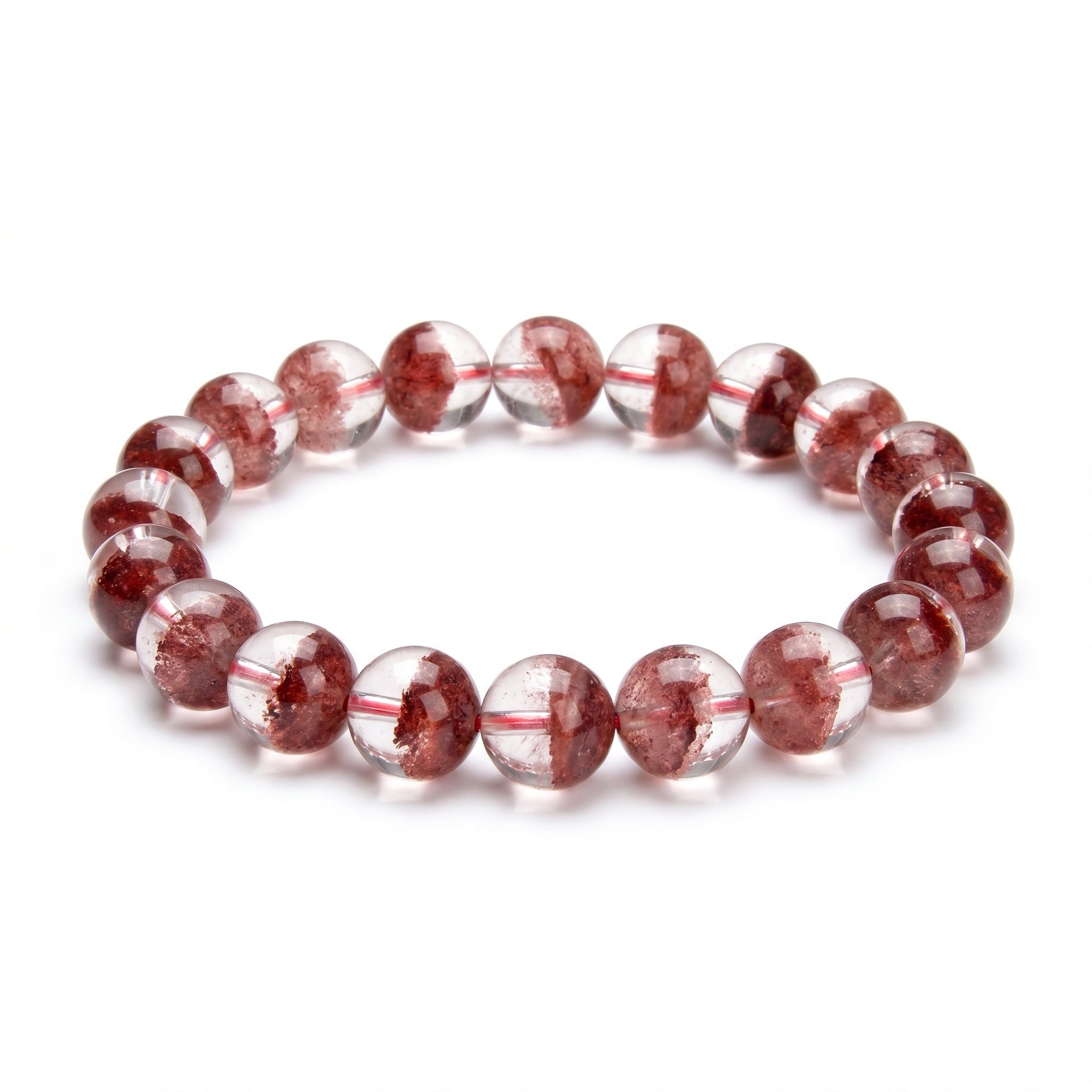Premium Red Phantom Quartz Beaded Bracelet | Hand-Polished Natural Crystal Jewelry for Wealth & Passion