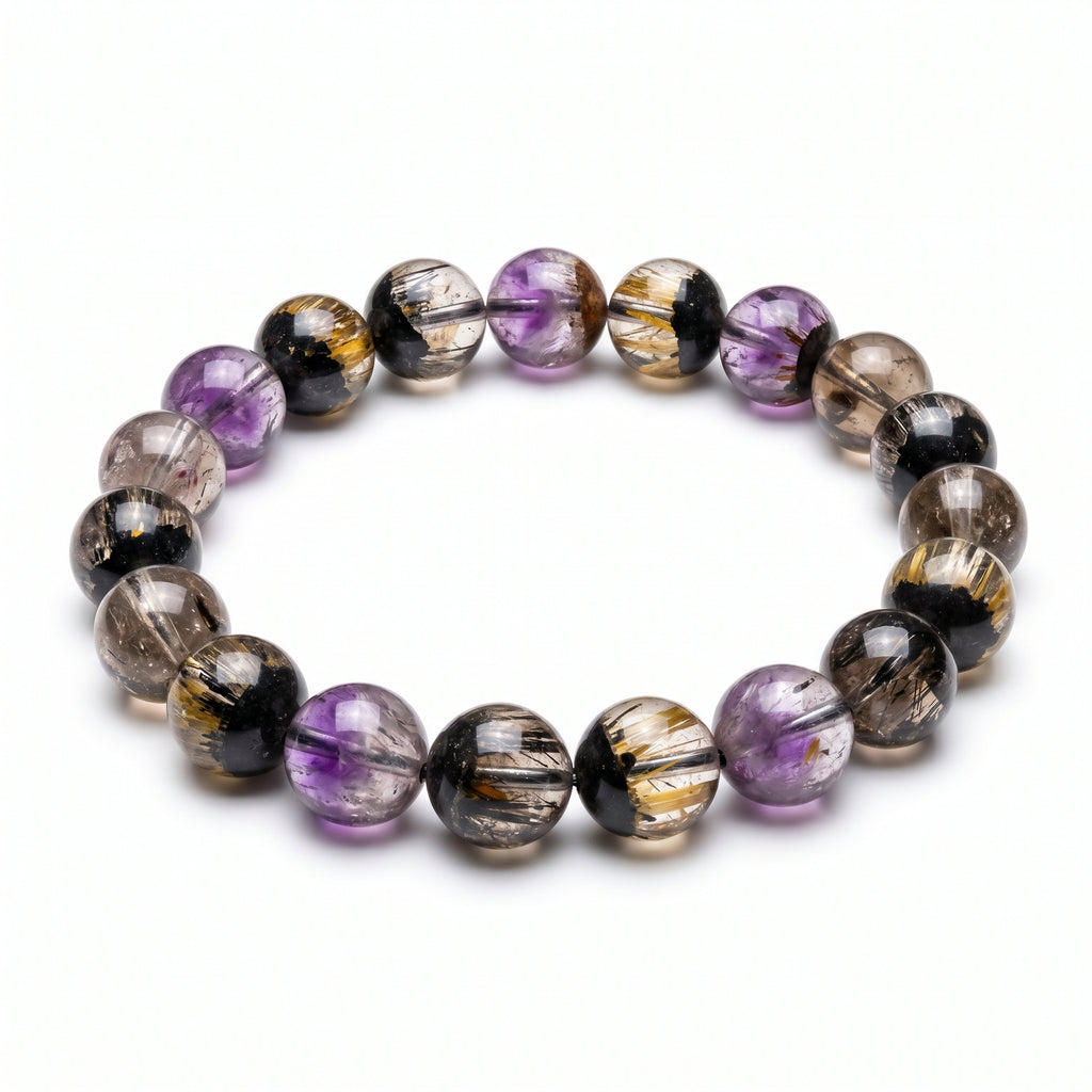 Premium Black Gold Super Seven Beaded Bracelet | Hand-Polished Natural Gemstone Jewelry for Wisdom & Balance