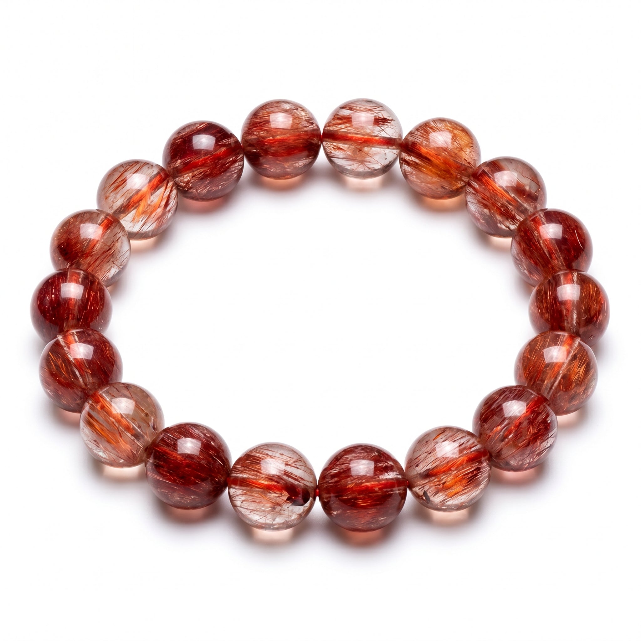 Premium Red Rabbit Hair Quartz Beaded Bracelet | Hand-Polished Natural Gemstone Jewelry for Energy & Radiance