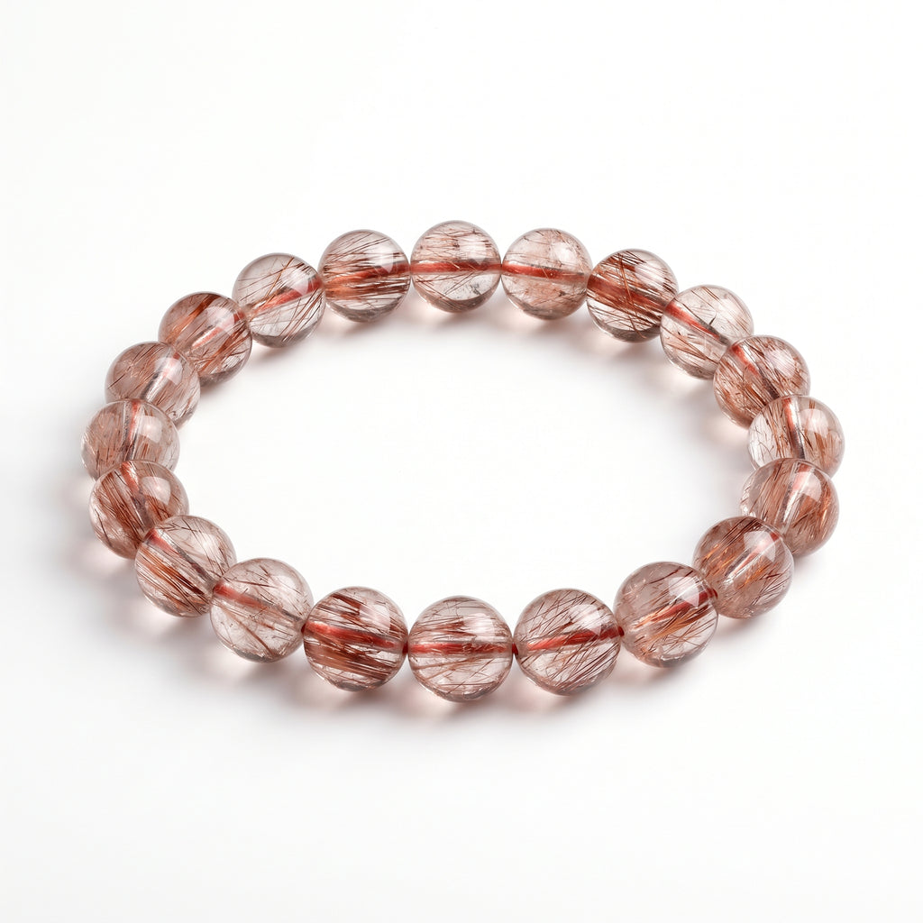 Premium Red Rutilated Quartz Beaded Bracelet | Hand-Polished Natural Gemstone Jewelry for Power & Prosperity