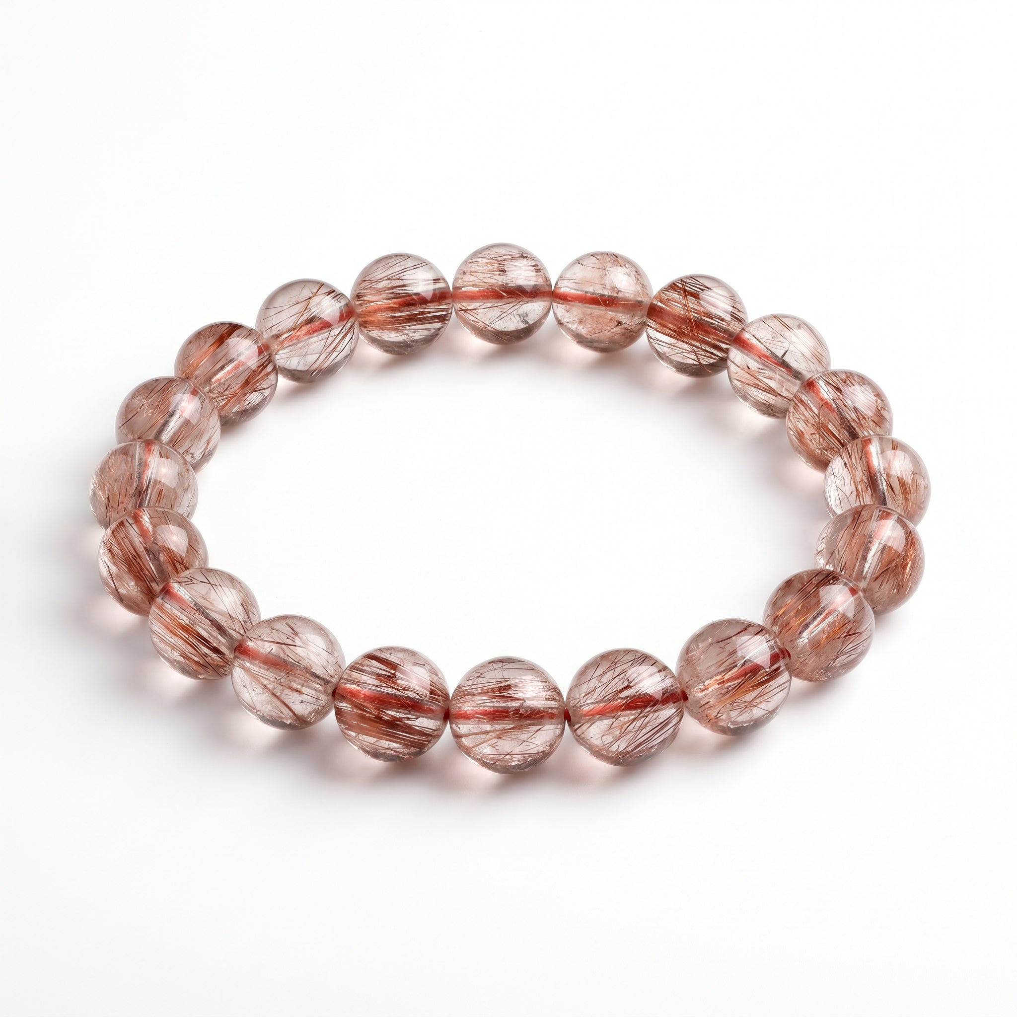 Premium Red Rutilated Quartz Beaded Bracelet | Hand-Polished Natural Gemstone Jewelry for Power & Prosperity