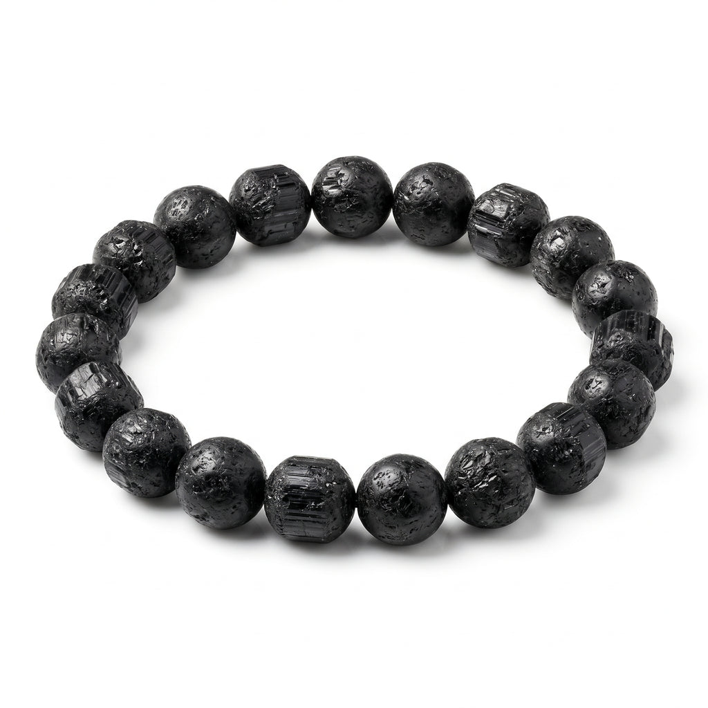 Premium Black Tourmaline Beaded Bracelet | Hand-Polished Natural Gemstone Jewelry for Energy Cleansing