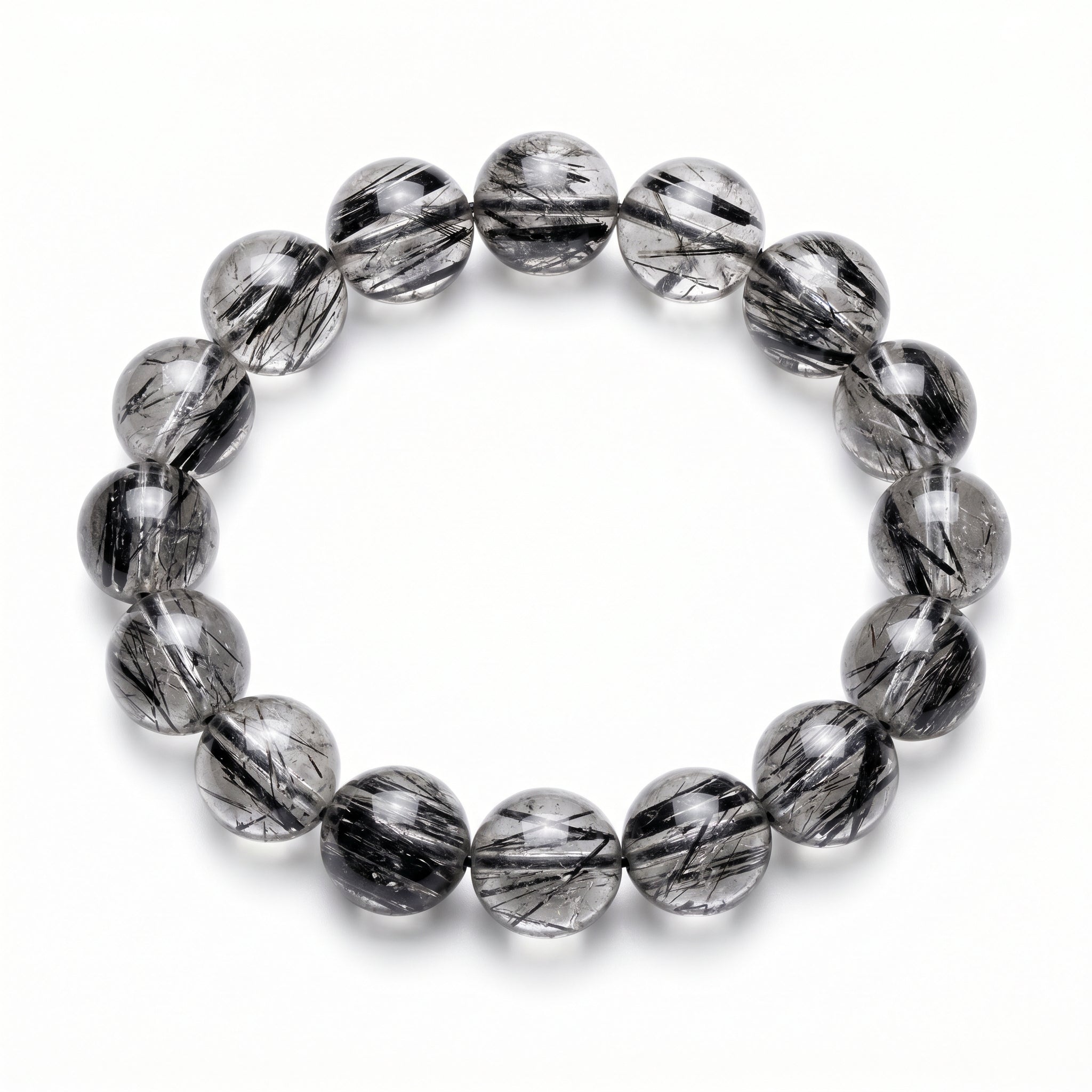 Premium Black Rutilated Quartz Beaded Bracelet | Hand-Polished Natural Gemstone Jewelry for Success & Clarity