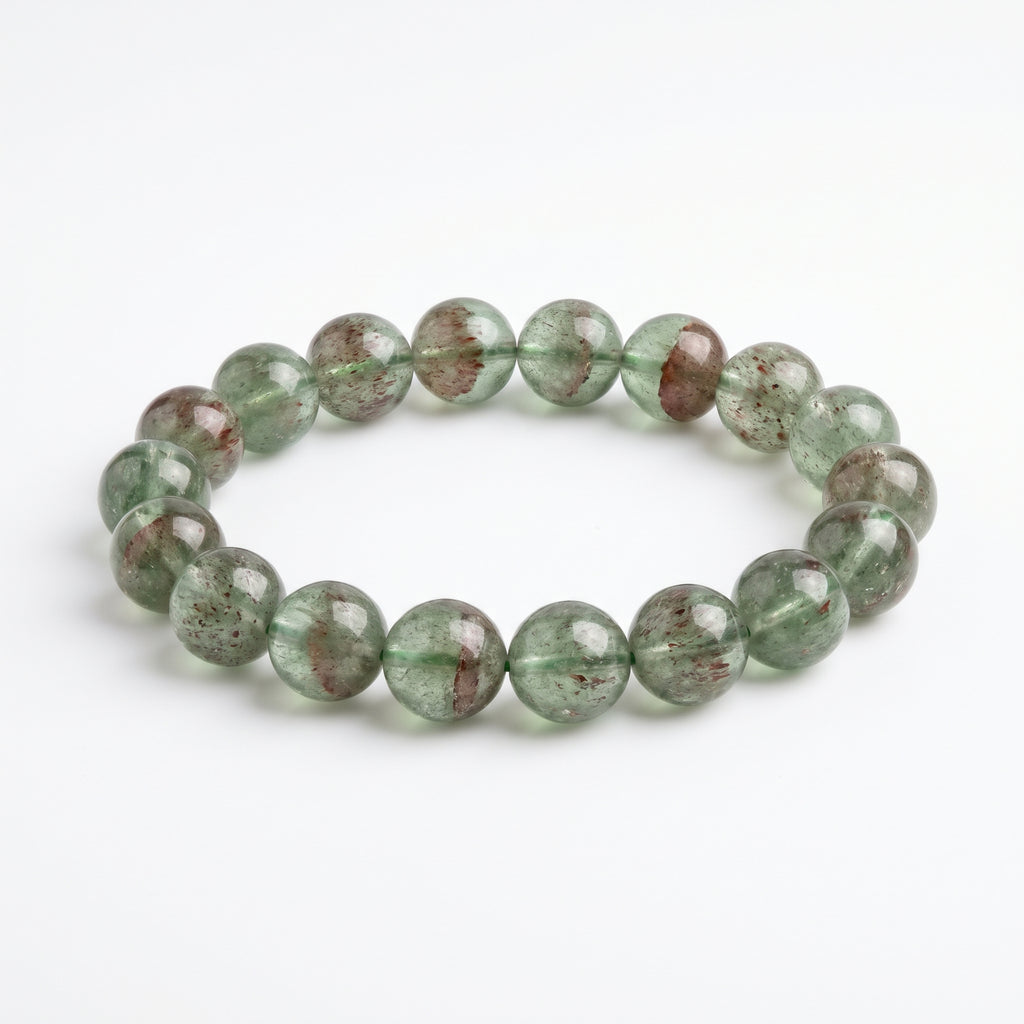 Premium Green Strawberry Quartz Beaded Bracelet | Hand-Polished Natural Crystal Jewelry for Harmony & Energy