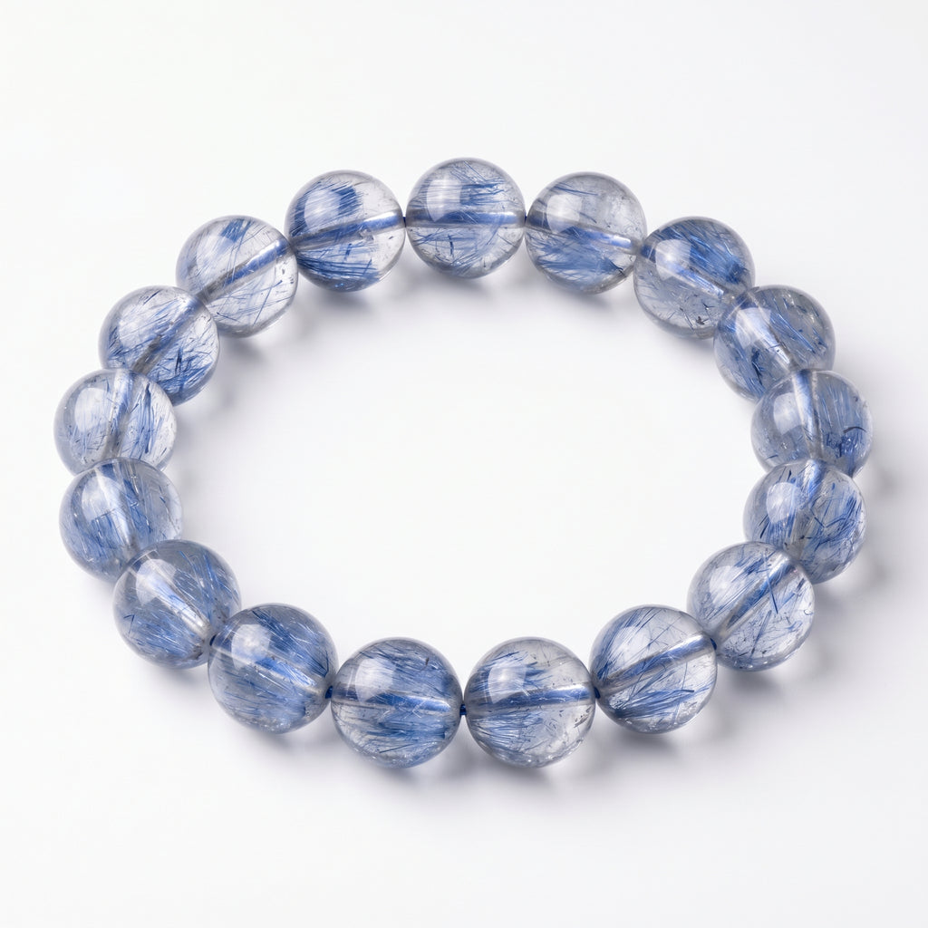 Premium Blue Rabbit Hair Quartz Beaded Bracelet | Hand-Polished Natural Gemstone Jewelry for Inner Peace & Clarity