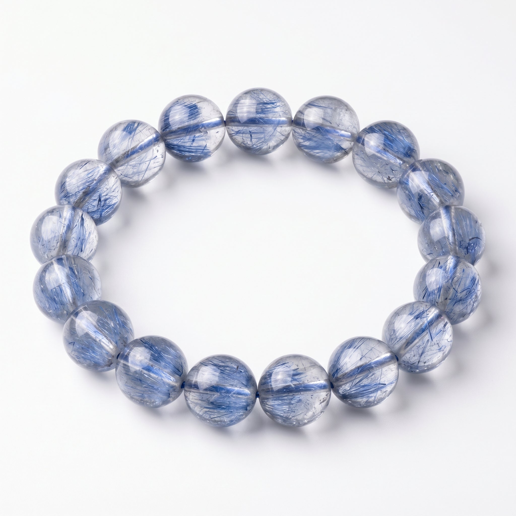 Premium Blue Rabbit Hair Quartz Beaded Bracelet | Hand-Polished Natural Gemstone Jewelry for Inner Peace & Clarity