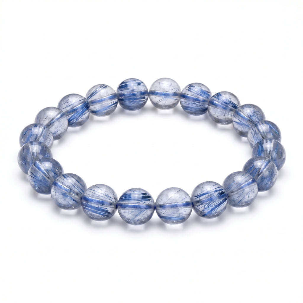 Premium Blue Rutilated Quartz Beaded Bracelet | Hand-Polished Natural Gemstone Jewelry for Abundance