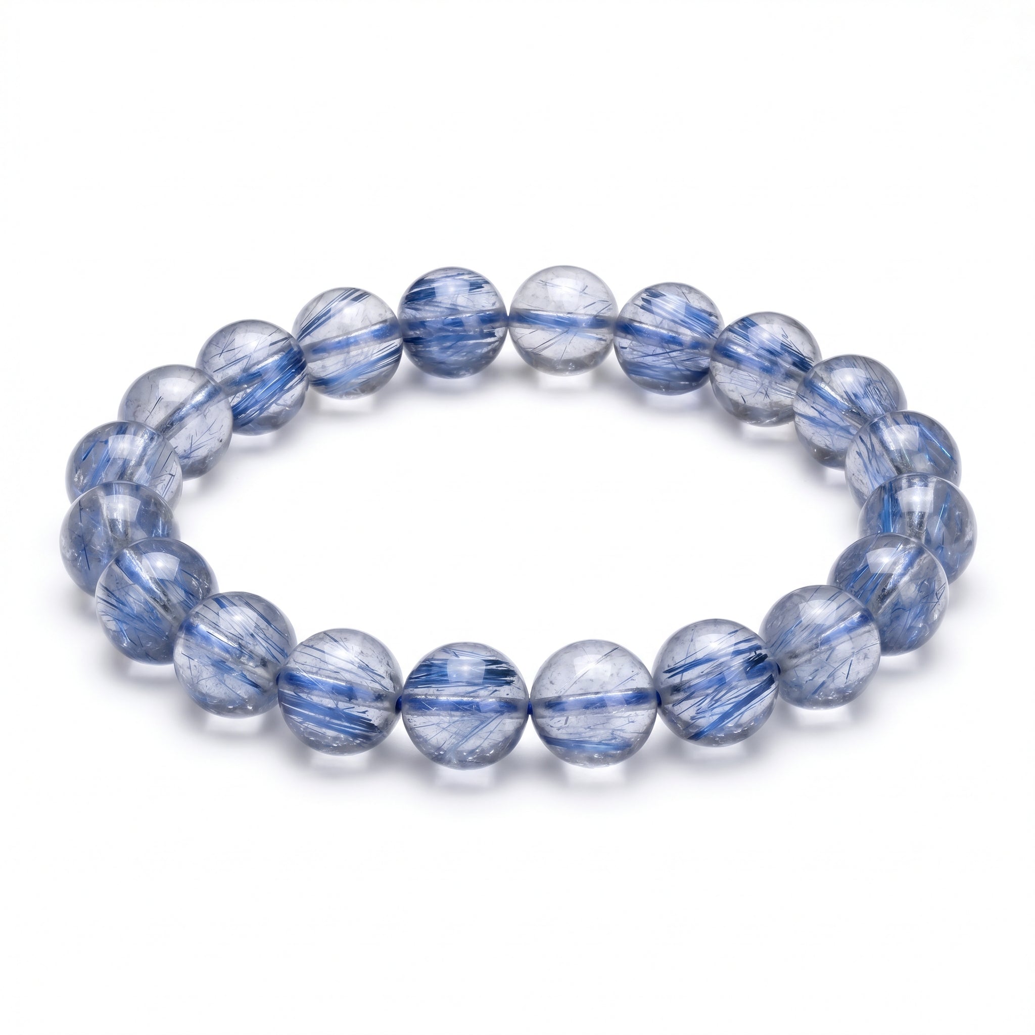 Premium Blue Rutilated Quartz Beaded Bracelet | Hand-Polished Natural Gemstone Jewelry for Abundance