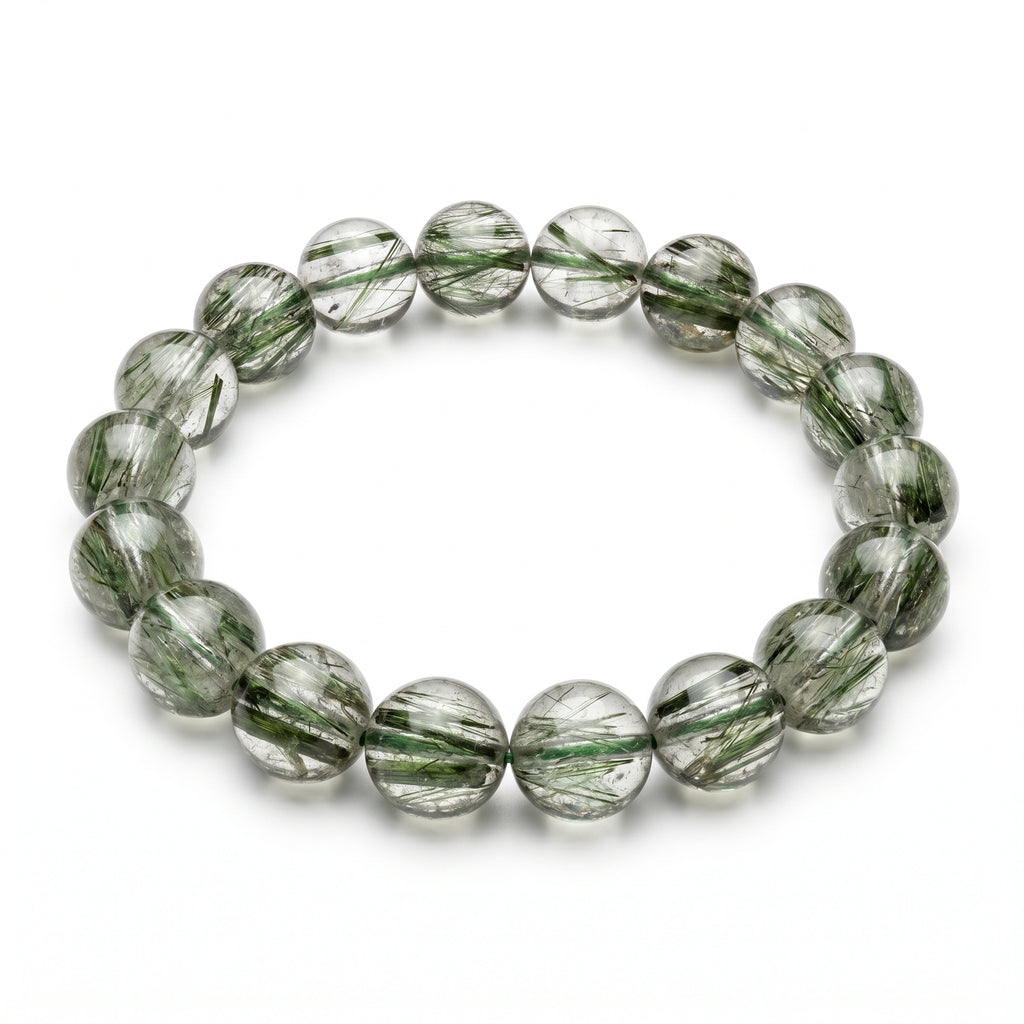 Premium Green Rutilated Quartz Beaded Bracelet | Hand-Polished Natural Gemstone Jewelry for Abundance