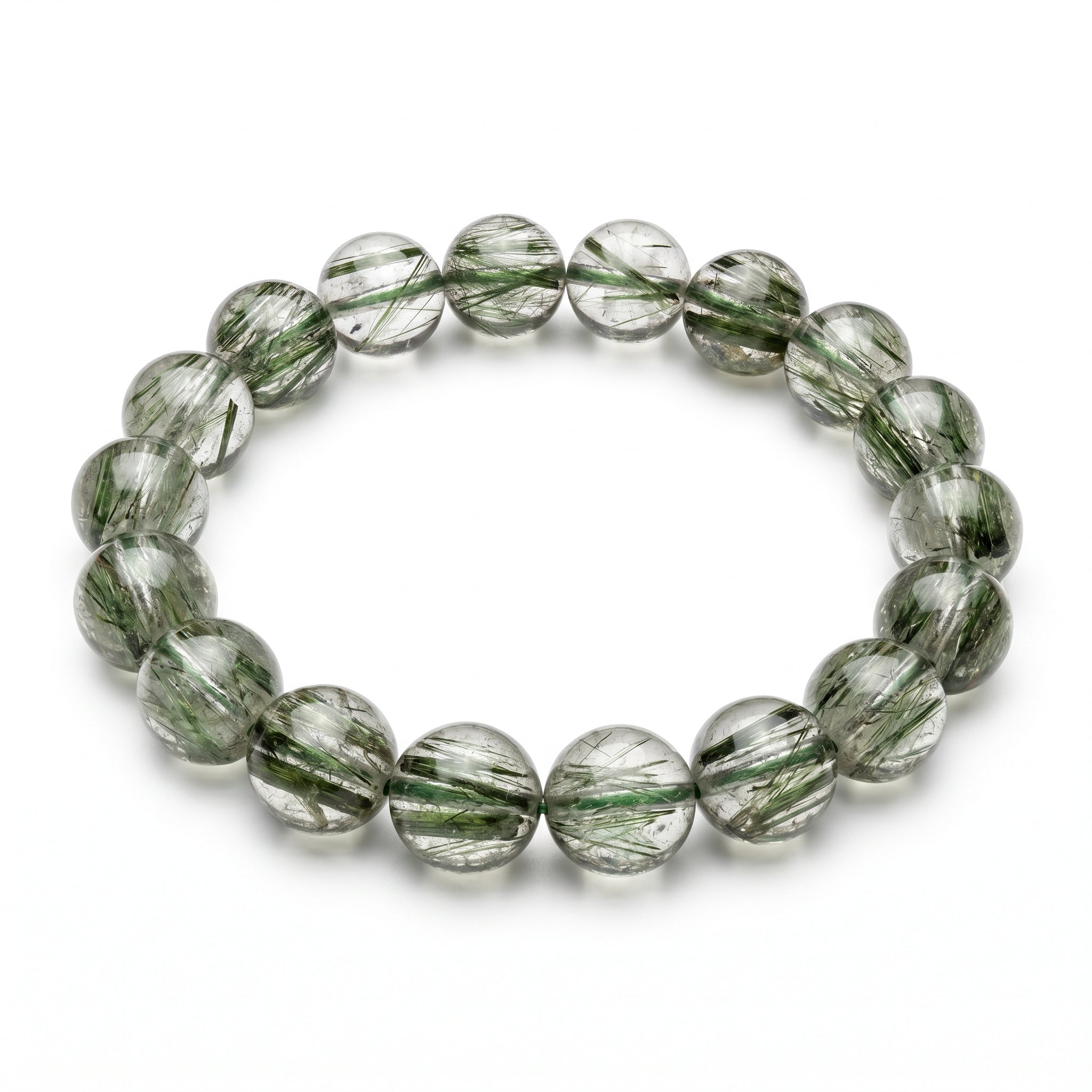 Premium Green Rutilated Quartz Beaded Bracelet | Hand-Polished Natural Gemstone Jewelry for Abundance