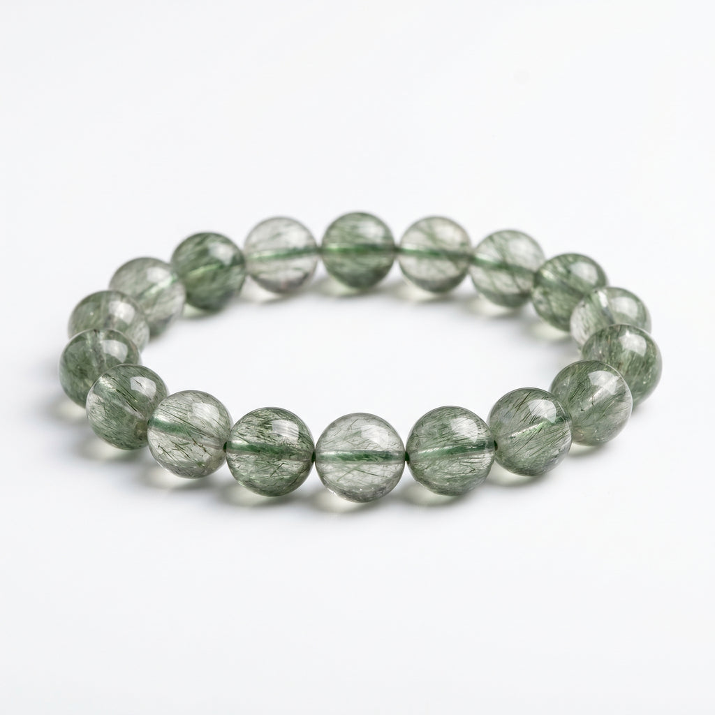 Authentic Green Rabbit Hair Quartz Bracelet | The "Stone of Vitality" | Unique Healing Crystal Jewelry
