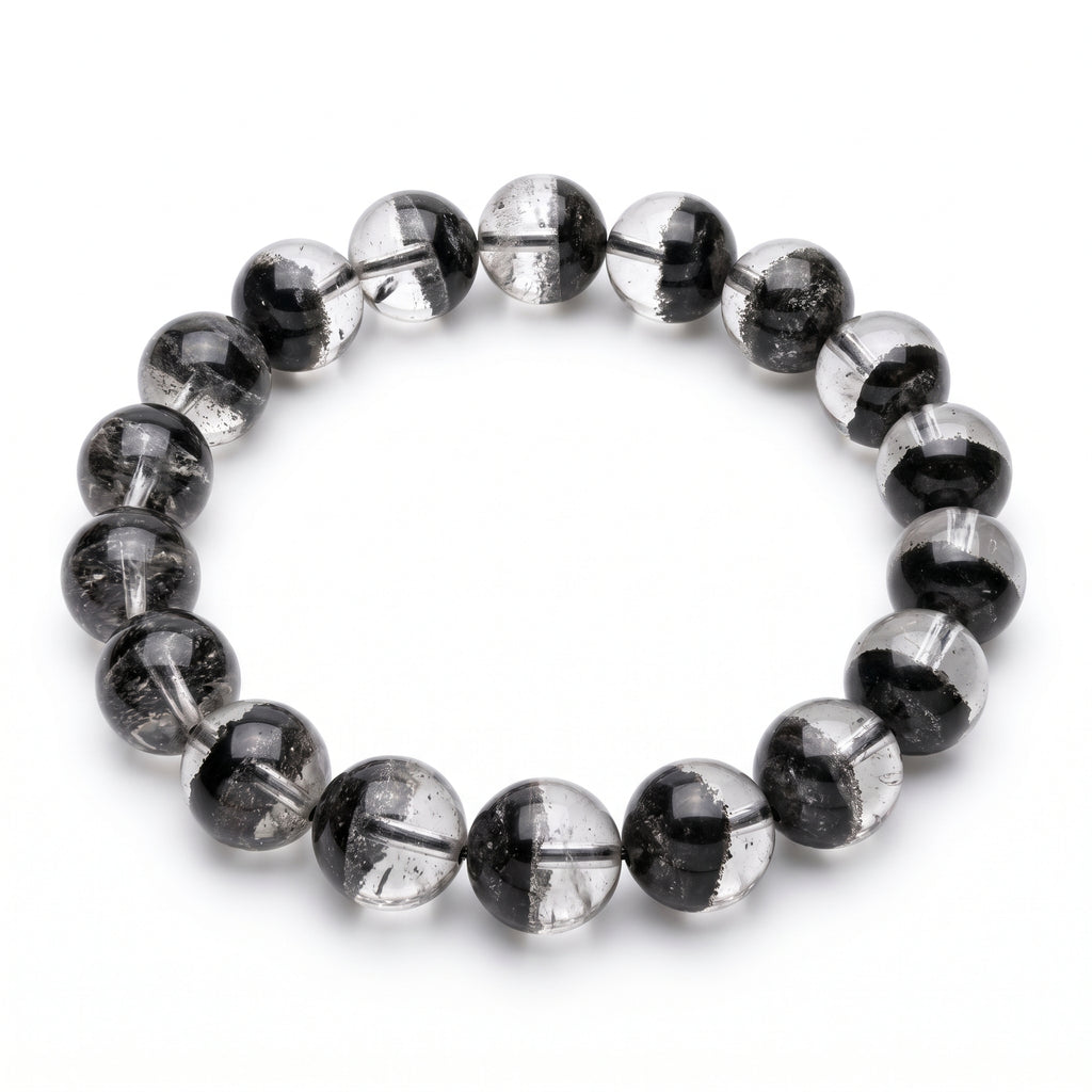 Premium Black Phantom Quartz Beaded Bracelet | Hand-Polished Natural Crystal Jewelry for Clarity & Protection