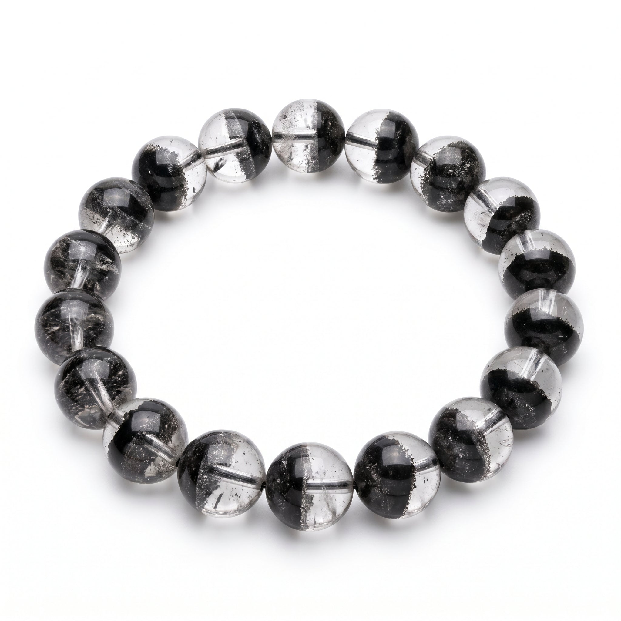 Premium Black Phantom Quartz Beaded Bracelet | Hand-Polished Natural Crystal Jewelry for Clarity & Protection