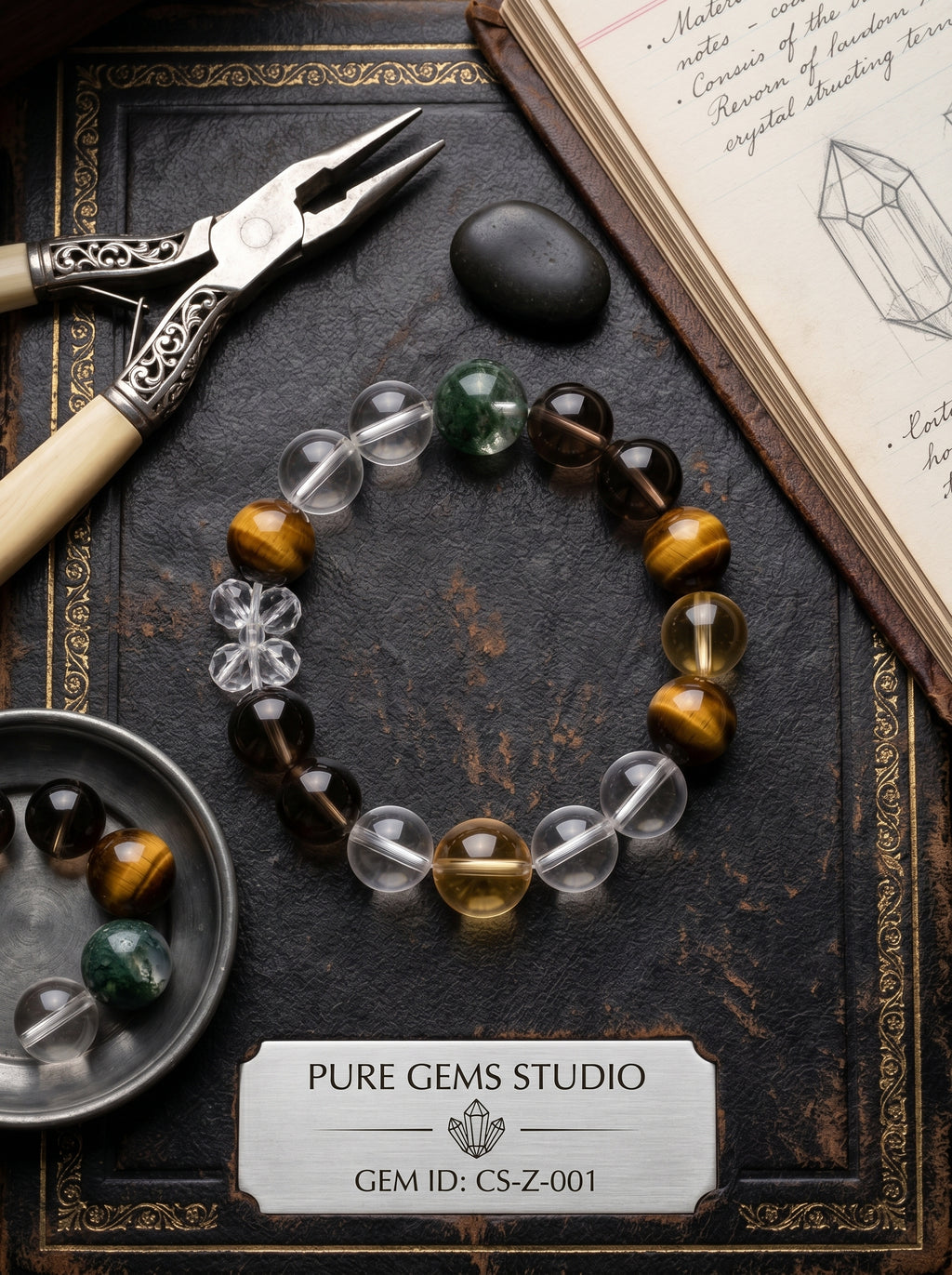 Capricorn Empire Manifestation Crystal Bracelet | Rutilated Quartz & Tiger's Eye Talisman