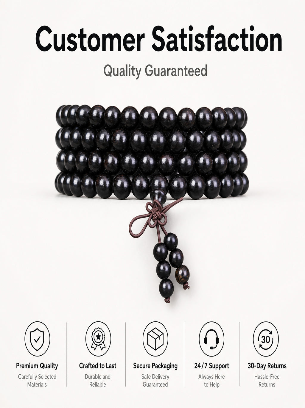 Premium Matte Black Ebony Wood 108 Mala | SUBVIBE