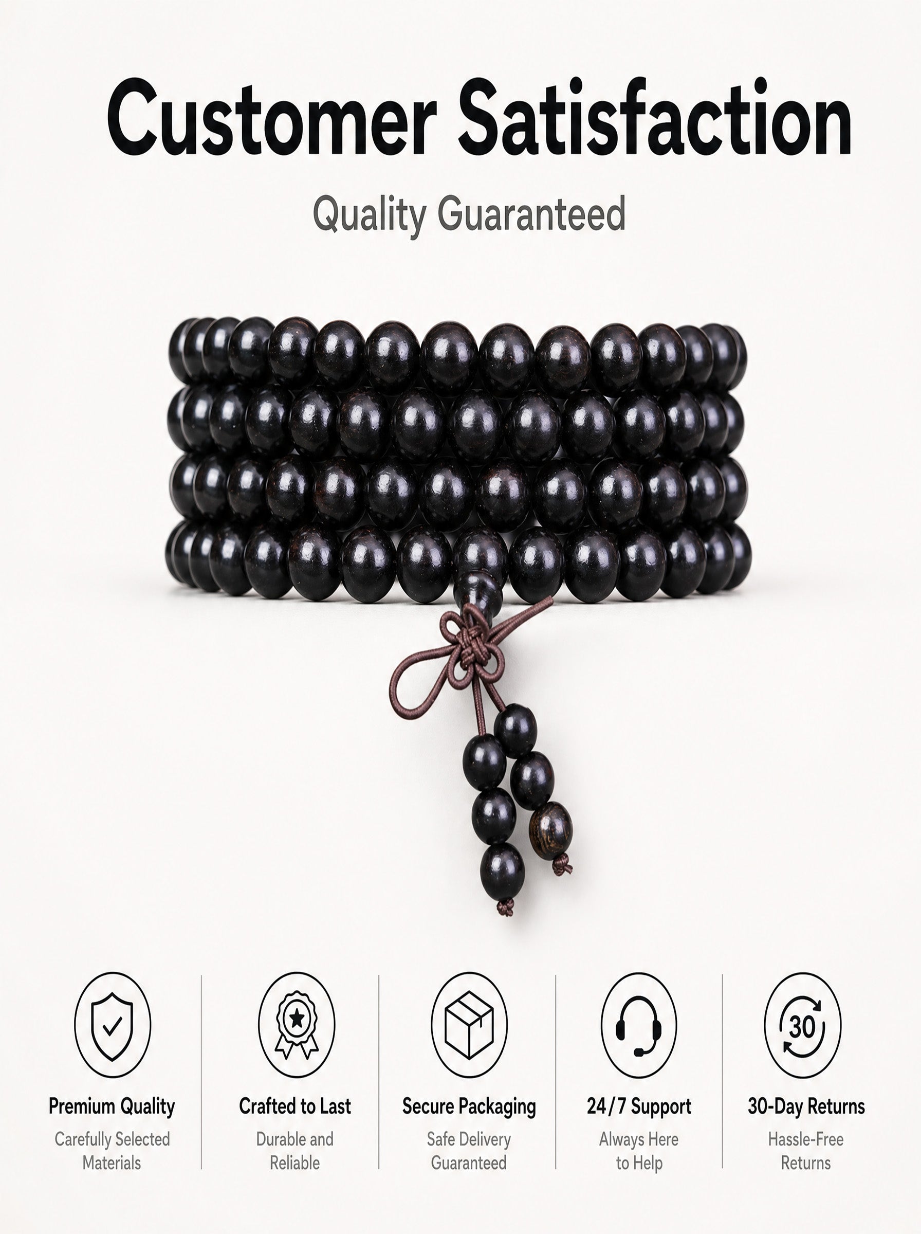 Premium Matte Black Ebony Wood 108 Mala | SUBVIBE
