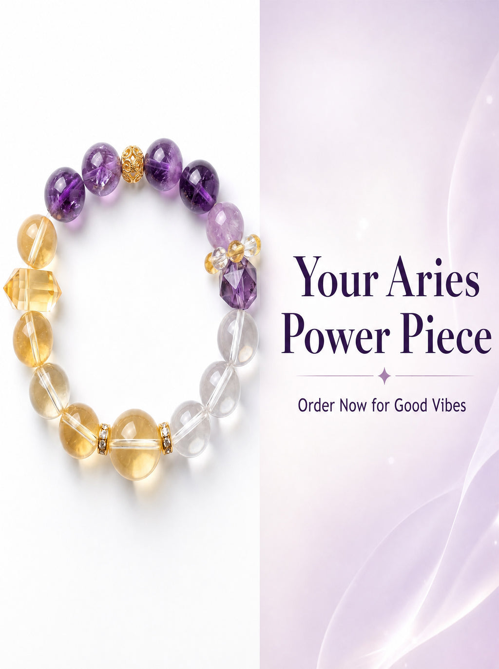 Aries Golden Manifestation Crystal Bracelet | Citrine & Amethyst Wealth Talisman