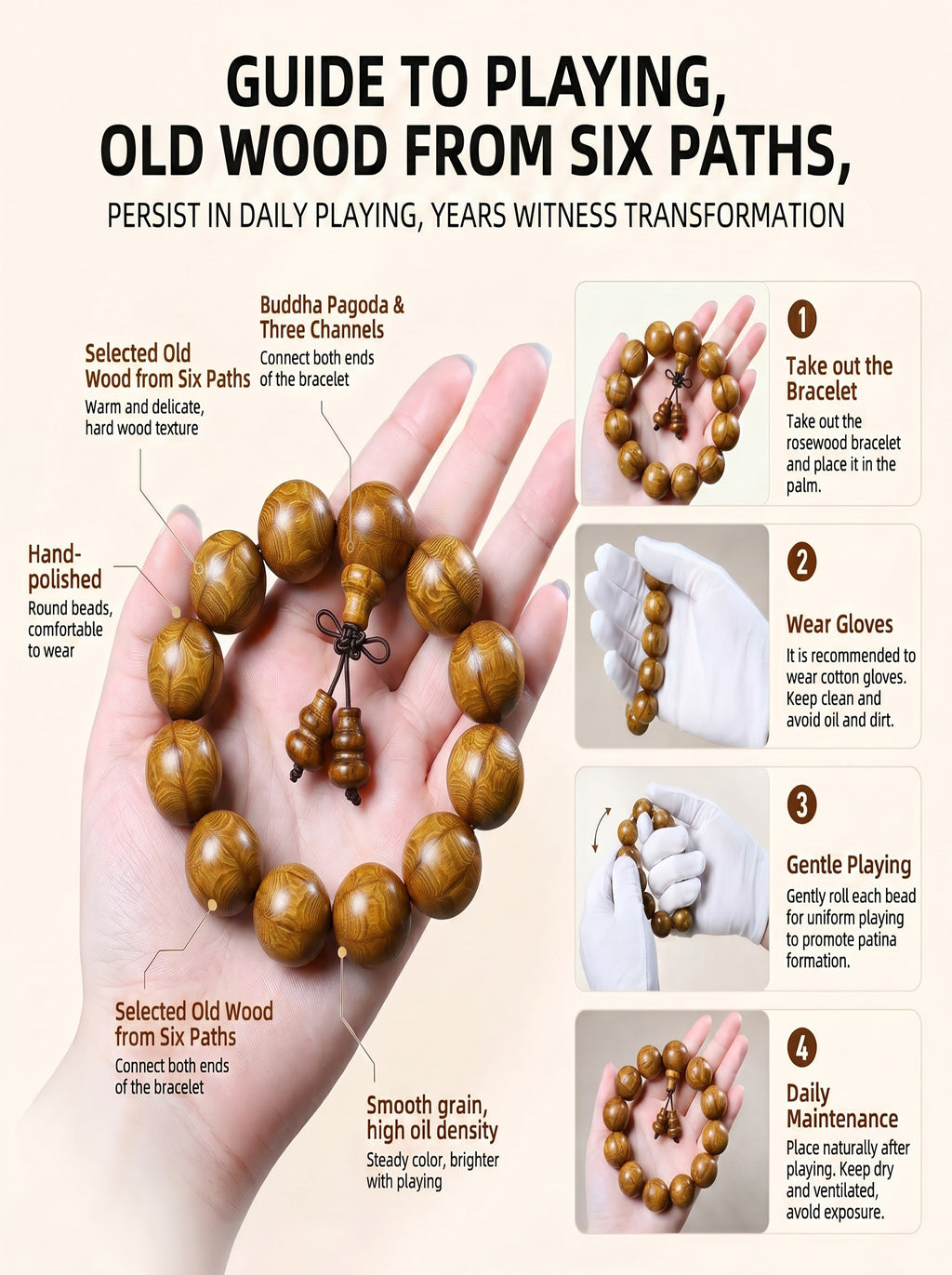 Aged Six Prong Wood Bracelet 'The Iron Fortress' | SUBVIBE