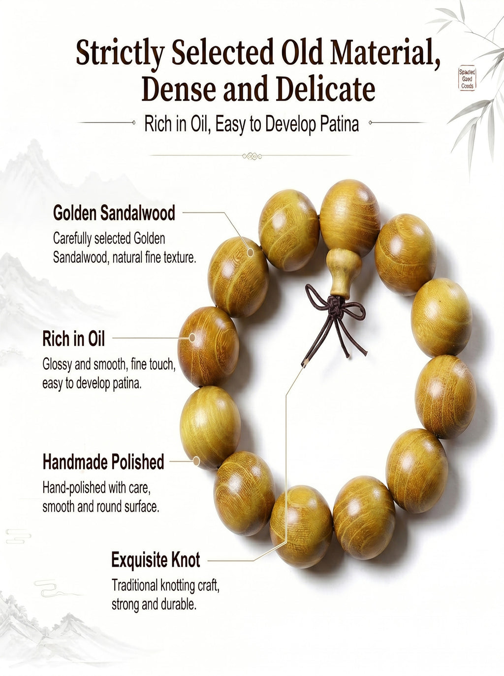 Luxury Golden Silk Sandalwood Men's Bracelet | SUBVIBE