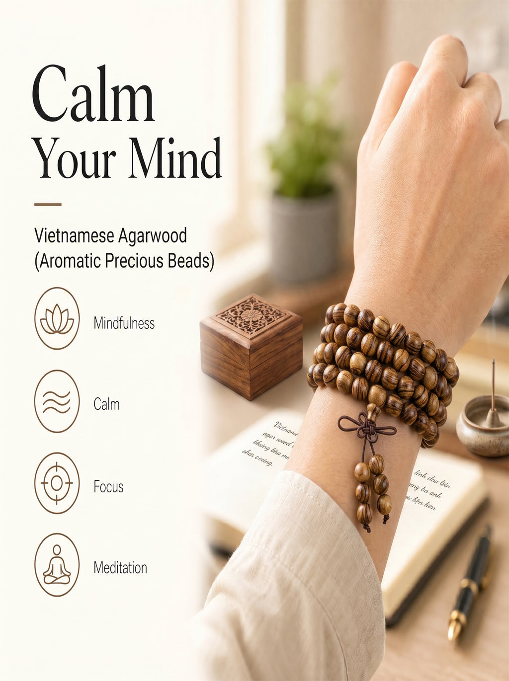 Premium Vietnamese Agarwood 108 Mala Talisman | SUBVIBE