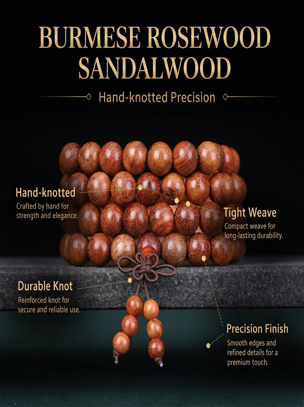 Burmese Rosewood 108 Mala 'The Golden Dawn' | SUBVIBE