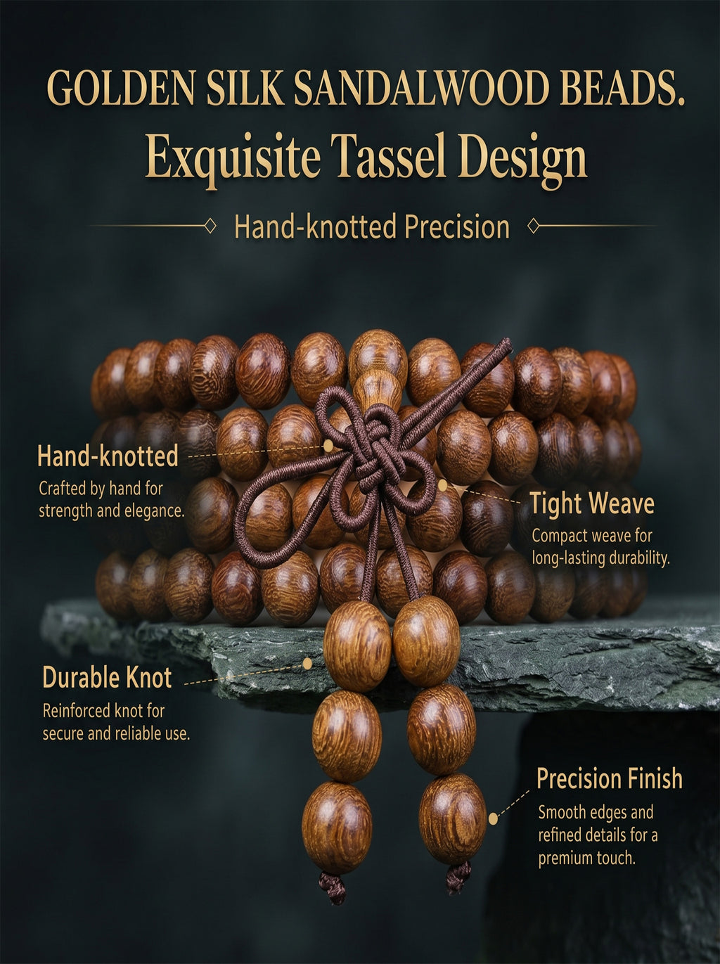 Luxury Golden Silk Sandalwood 108 Mala Beads | SUBVIBE