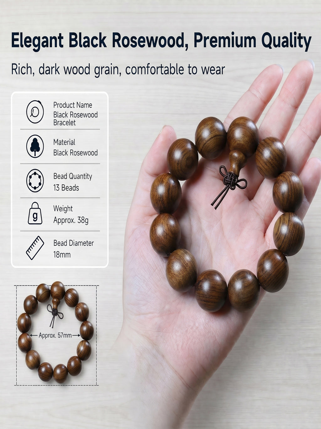 Black Rosewood Wooden Bracelet 'The Shadow Inkstone' | SUBVIBE