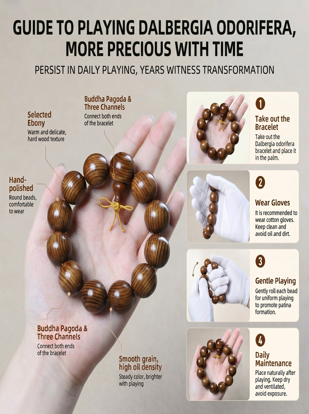 Large-Leaf Yellow Rosewood Luxury Bead Bracelet | SUBVIBE