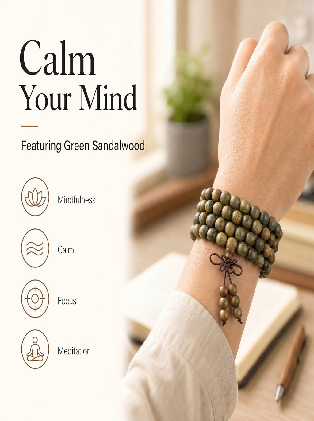Natural Fragrant Green Sandalwood 108 Mala | SUBVIBE