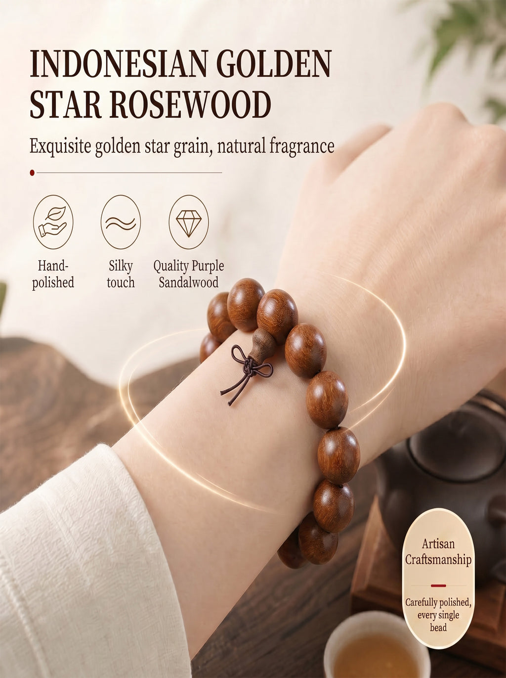 Gold Flecked Sandalwood Bracelet 'The Wealth Magnet' | SUBVIBE