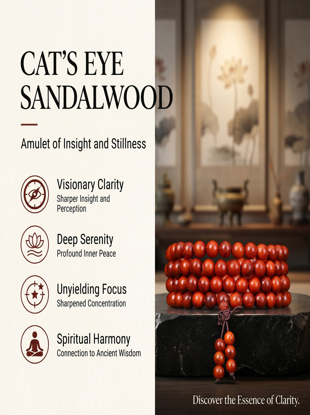 Exotic Cat's Eye Chatoyant Sandalwood 108 Mala | SUBVIBE