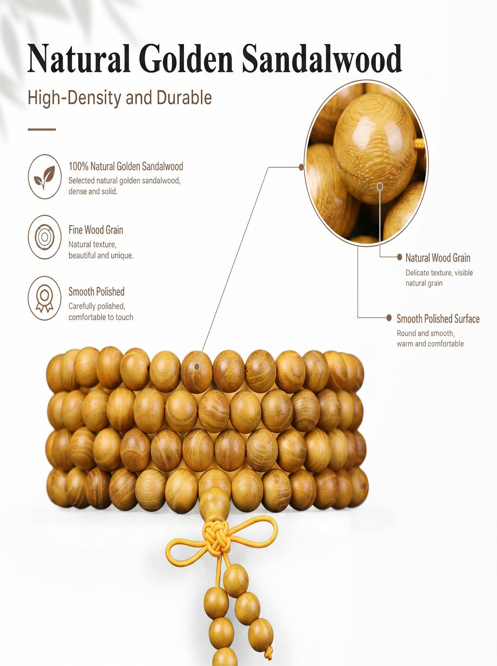 Exotic Goldenwood Bocote 108 Mala Beads | SUBVIBE