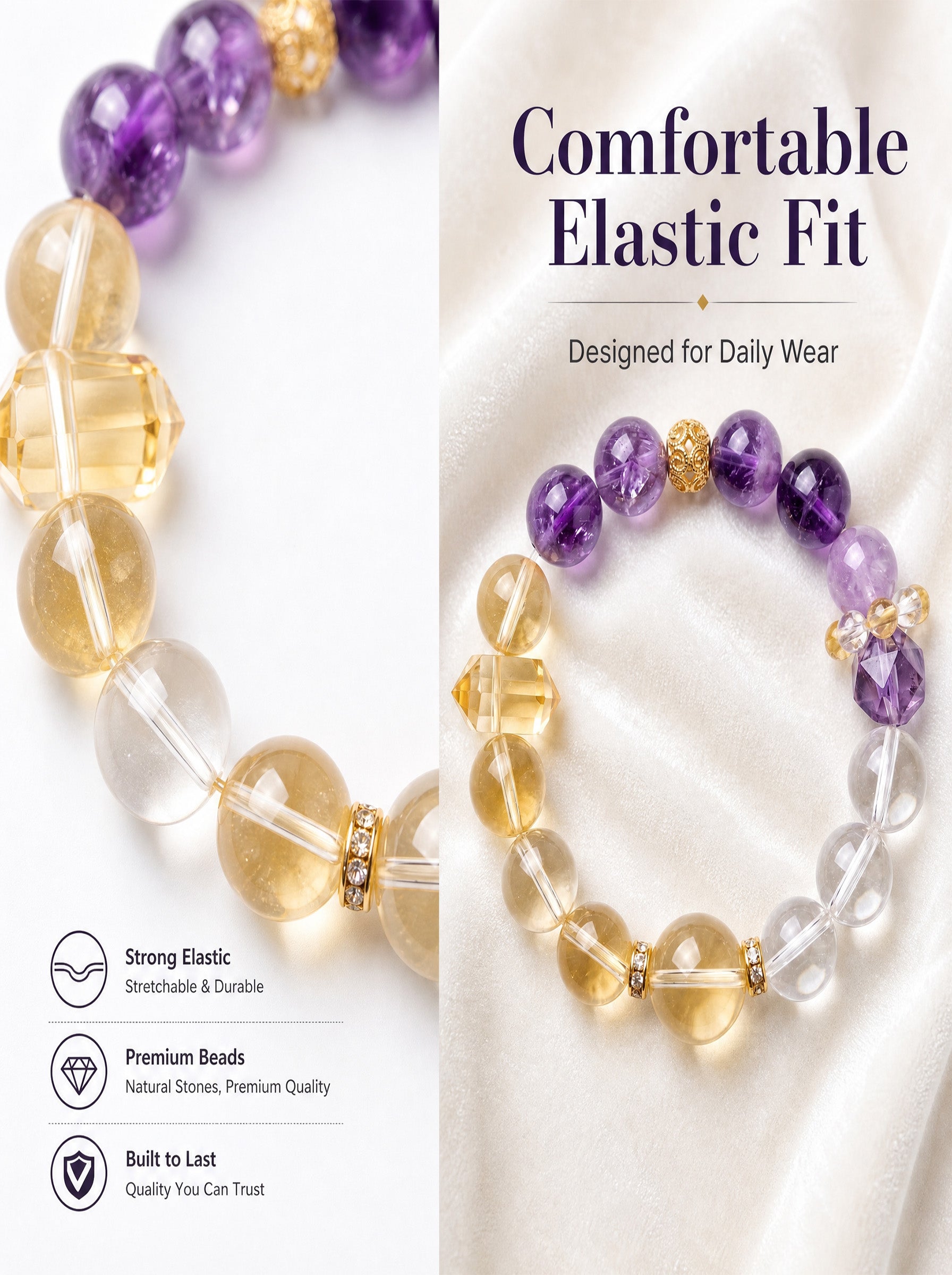 Aries Golden Manifestation Crystal Bracelet | Citrine & Amethyst Wealth Talisman