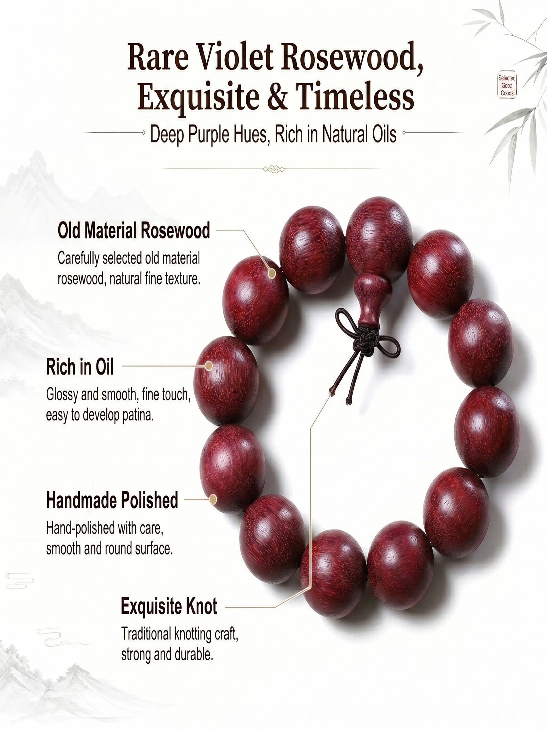 Genuine Violetwood Bead Bracelet 'The Sovereign Lavender' | SUBVIBE