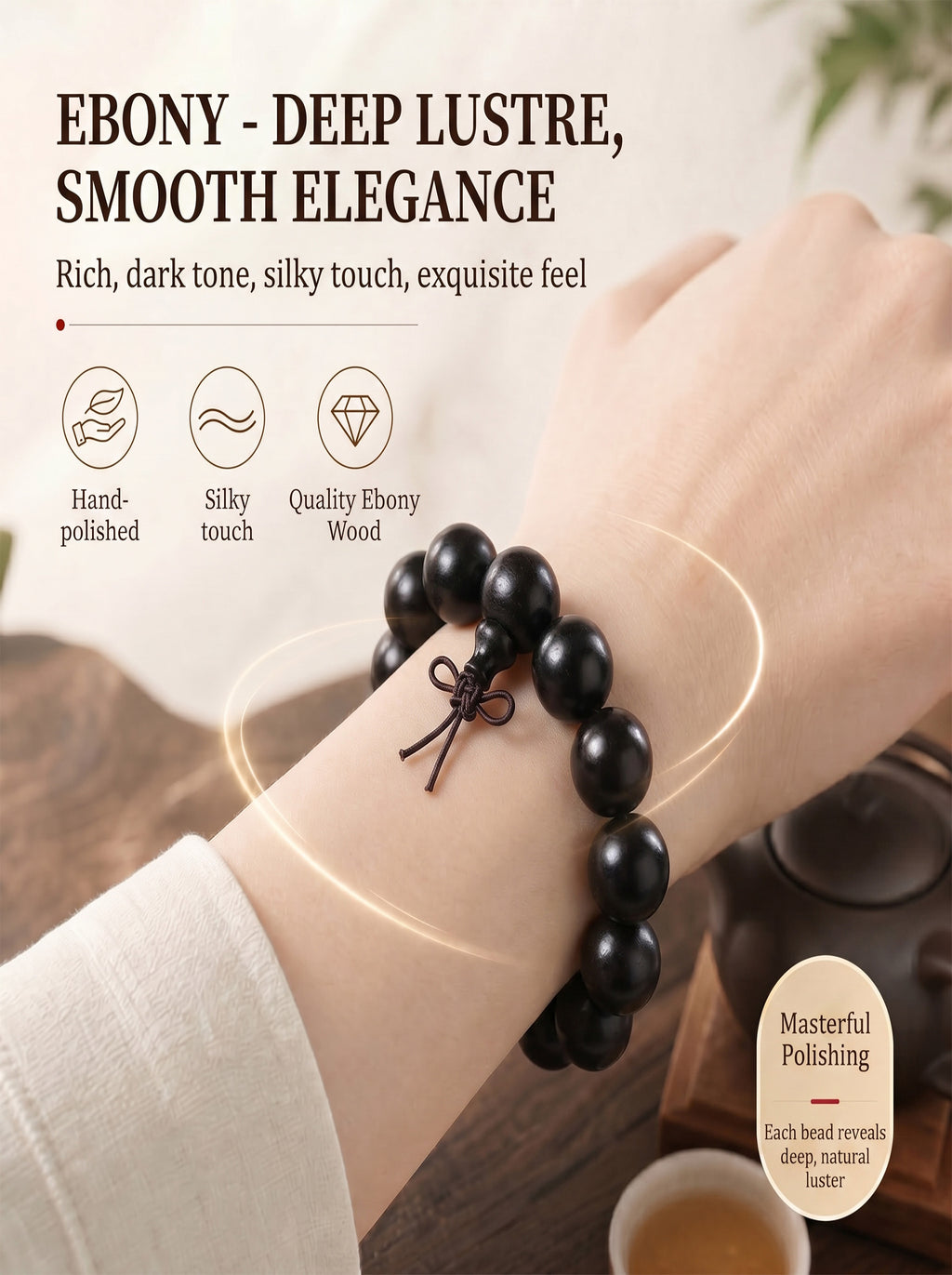 Premium Matte Black Ebony Wood Wrist Bracelet | SUBVIBE