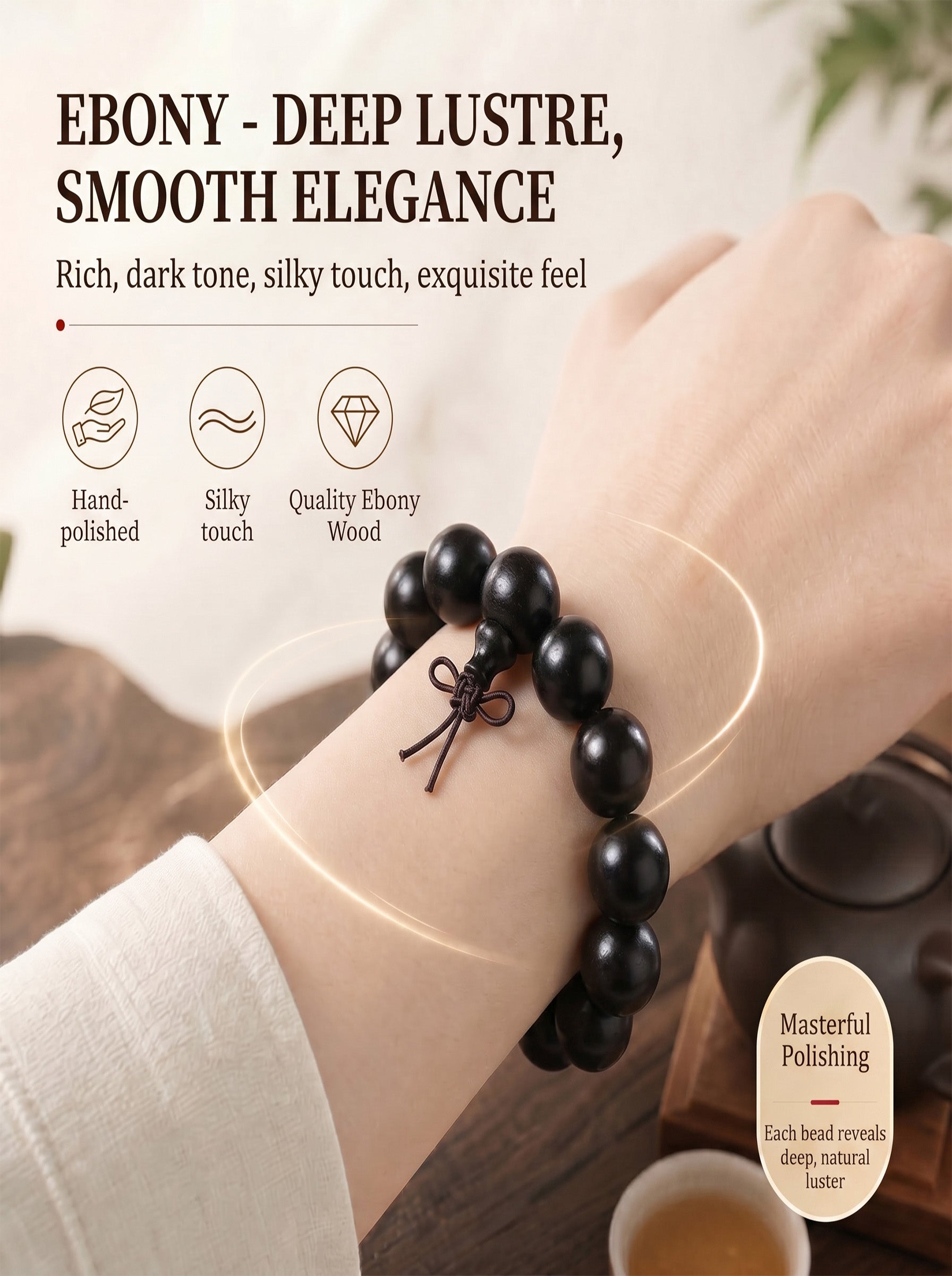 Premium Matte Black Ebony Wood Wrist Bracelet | SUBVIBE