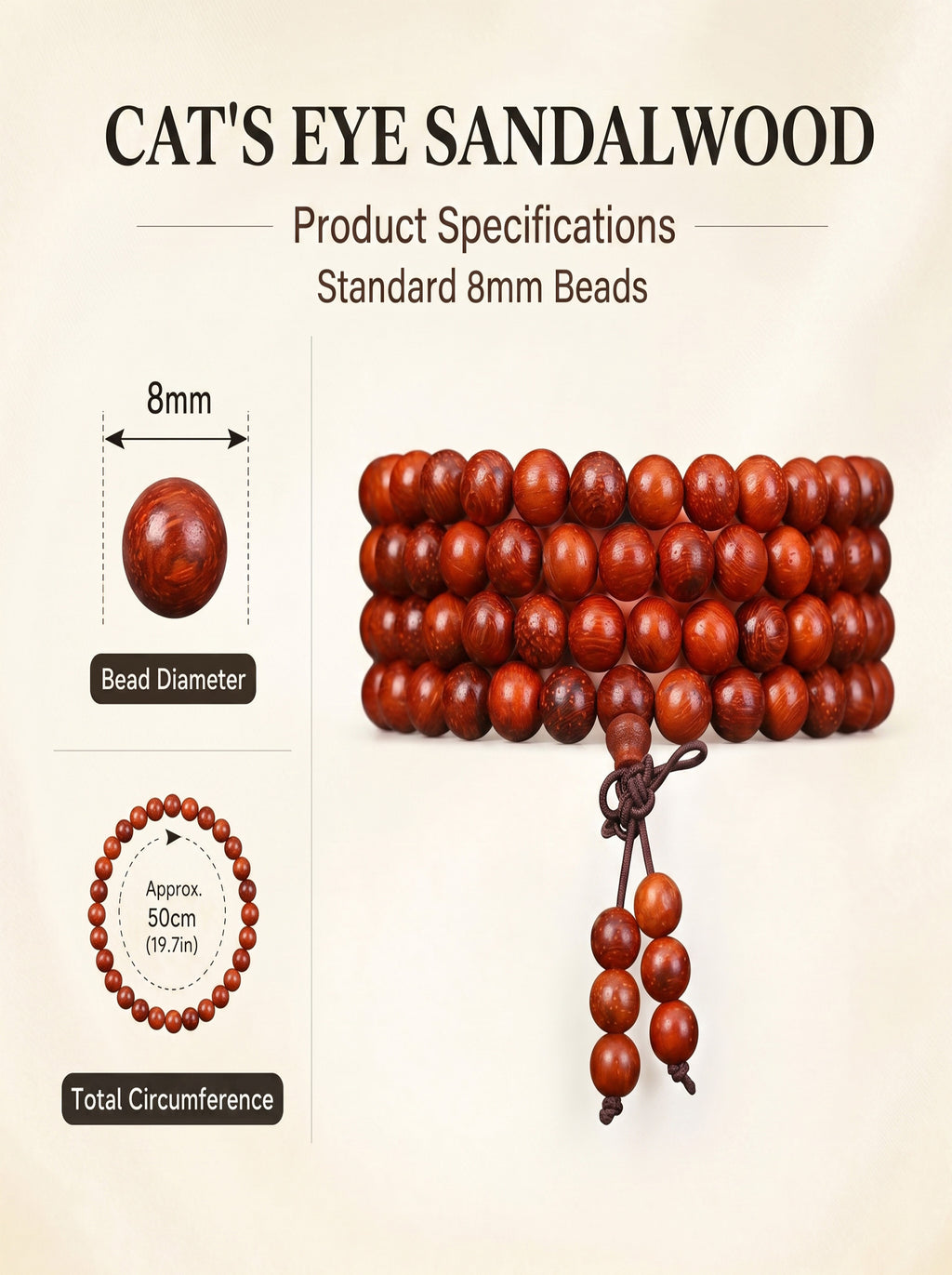 Exotic Cat's Eye Chatoyant Sandalwood 108 Mala | SUBVIBE