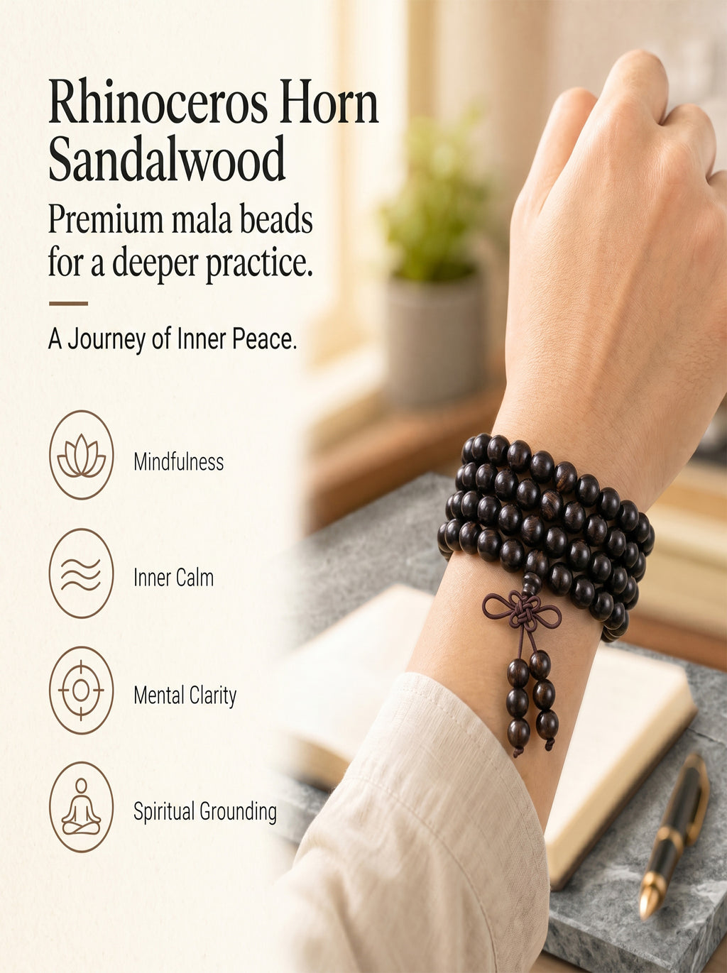 Ultra-Dense Rhinoceros-Horn Sandalwood 108 Mala | SUBVIBE