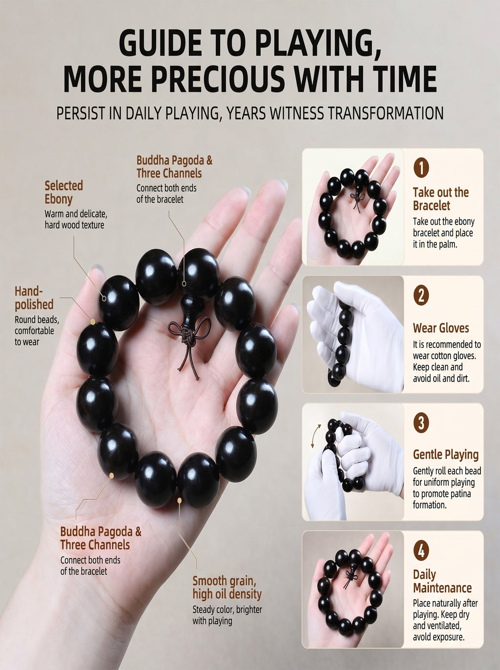 Premium Matte Black Ebony Wood Wrist Bracelet | SUBVIBE